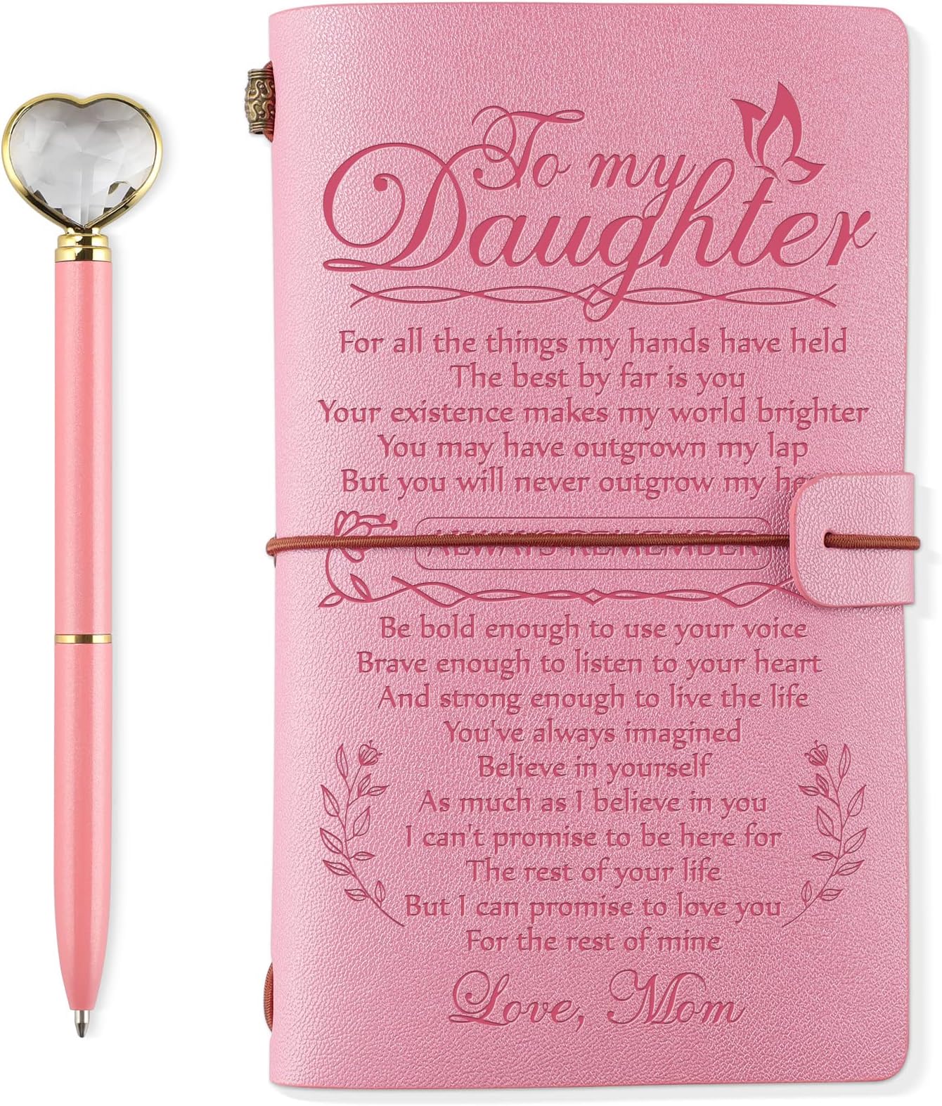 PRSTENLY Daughter Gifts from Mom Leather Journal with Heart Diamond Pen Set, 140 Page Refillable Journal Notebooks Graduation Christmas Birthday Mothers Day Gifts for Daughter from Mom