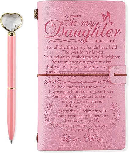 PRSTENLY Diario de cuero con diamantes de corazón, regalo para hija de mamá para hija, cuadernos recargables de 140 páginas, regalos de cumpleaños