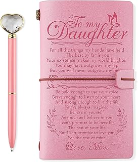 PRSTENLY Daughter Gifts from Mom Leather Journal with Heart Diamond Pen Set, 140 Page Refillable Journal Notebooks Graduation Christmas Birthday Mothers Day Gifts for Daughter from Mom