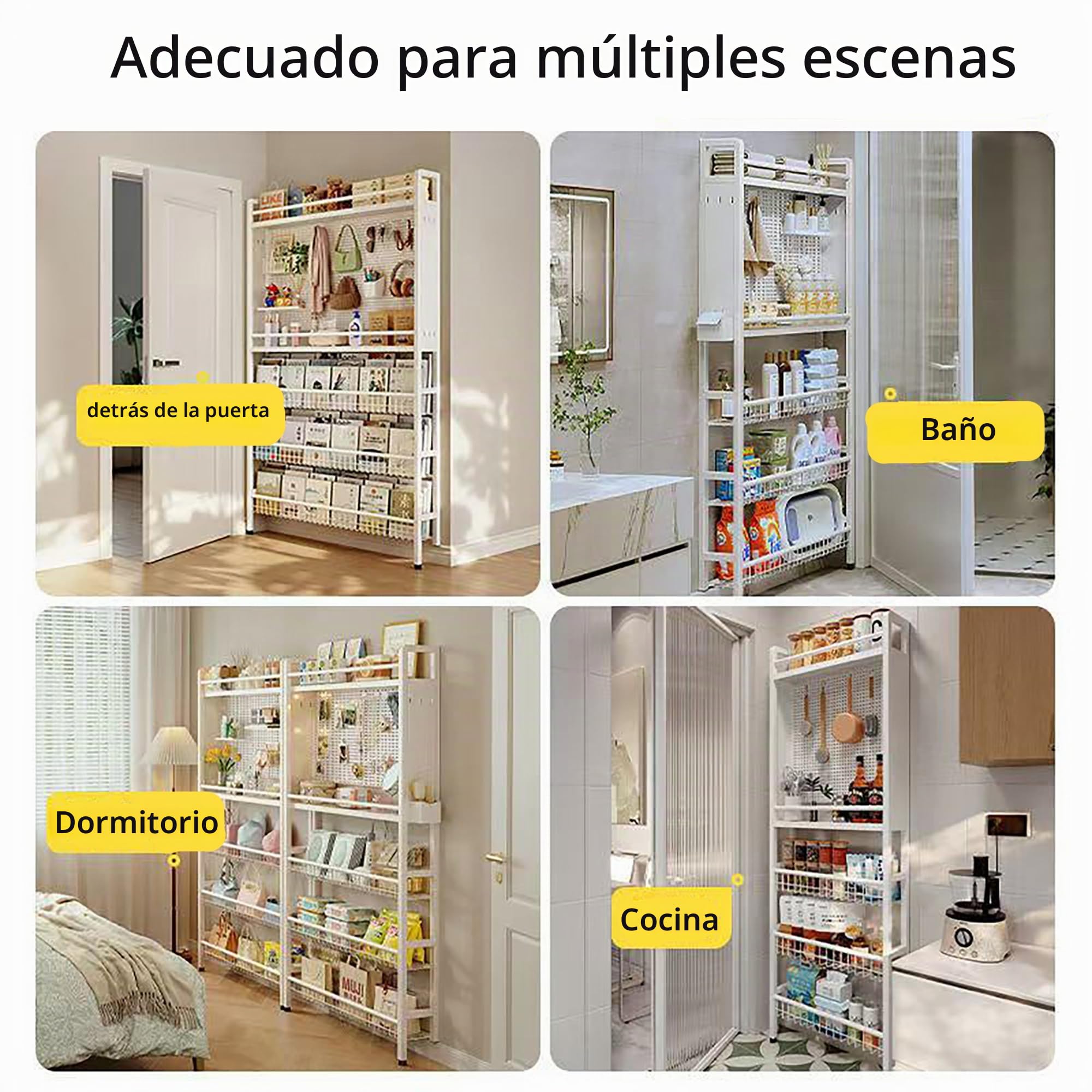 Estantería de 5 niveles detrás de la puerta – Estantería de metal con organizador de almacenamiento, estantería de pared para juguetes y libros, ahorro de espacio, estantería estrecha para estudios