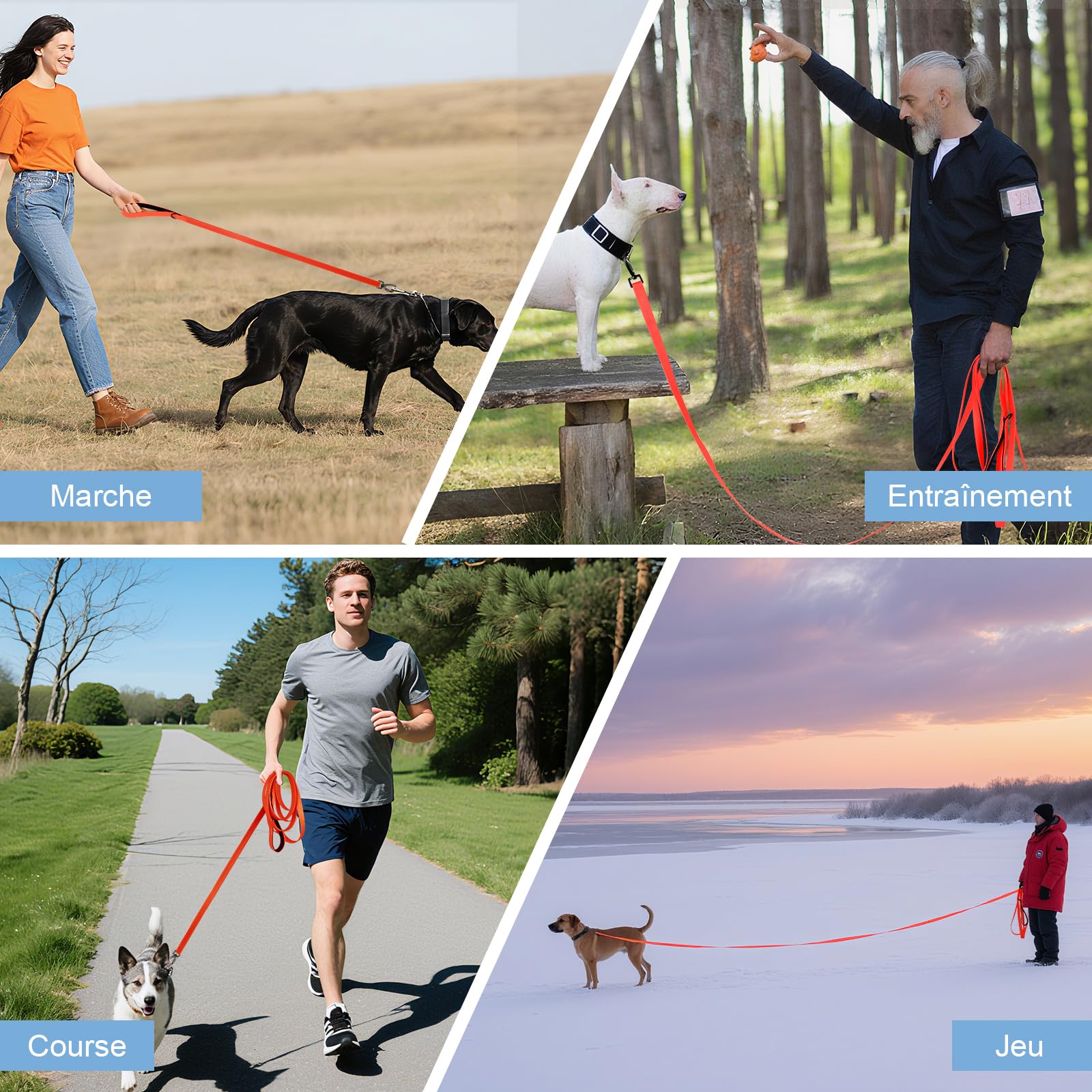 Longe pour Chien, 1,8M/ 3M/ 5M/ 10M/ 15M/ 20M/ 25M/ 30M Laisse de Dressage étanches pour Chiens, Long Laisse pour Petits, Moyens et Grands Chiens