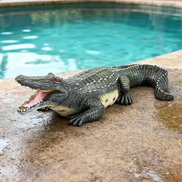 Resin Crocodile Sculpture, Realistic Outdoor Garden Statue, 38cm, Green