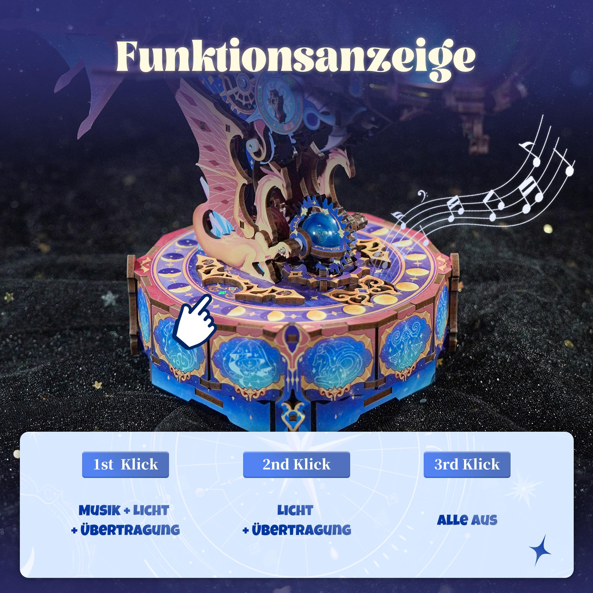 Tonecheer 3D-Holzpuzzle für Erwachsene DIY-Holzschiffsmodellbausatz mit Musik Fantasie-Luftschiff und beweglichen Bauteilen sowie Übertragungsstruktur als perfekte Geschenkidee(Magische Galaxie)