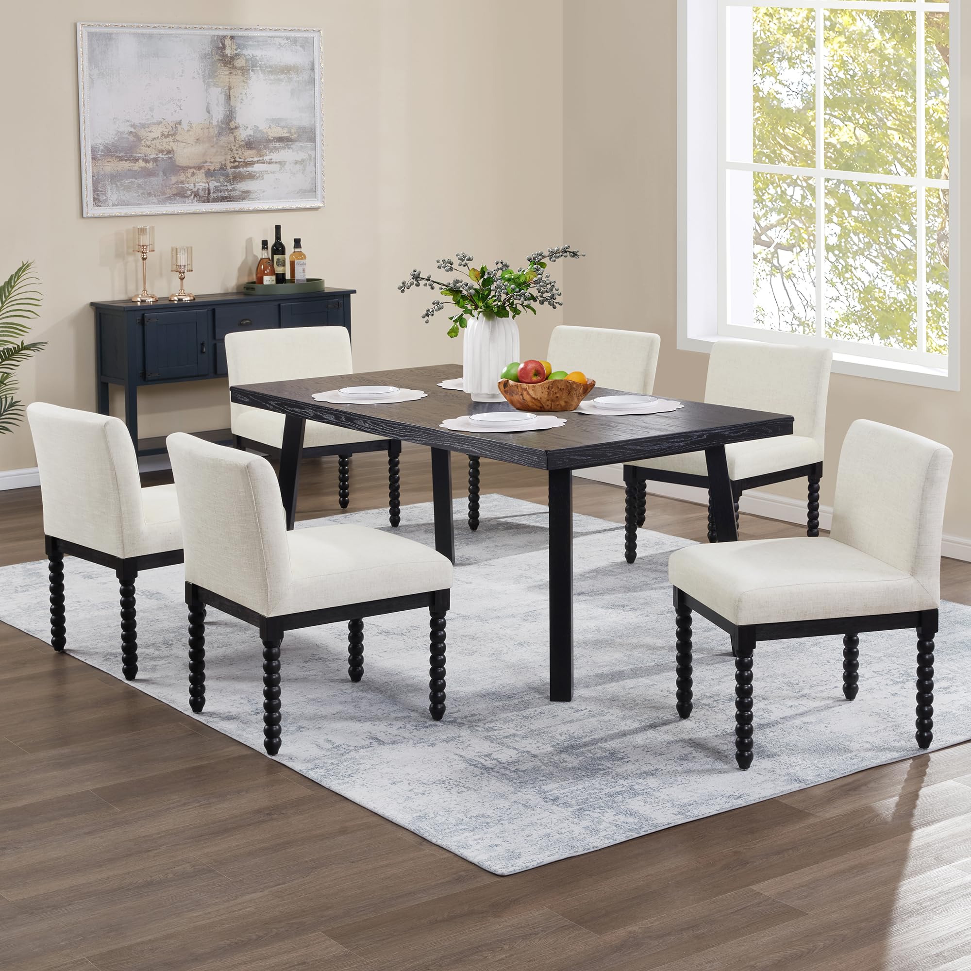 DUHOME Upholstered Dining Chairs Set of 6,Modern Kitchen Chairs with Back,Fabric Armless Side Dining Room Chairs with Wood Spindle Legs for Kitchen