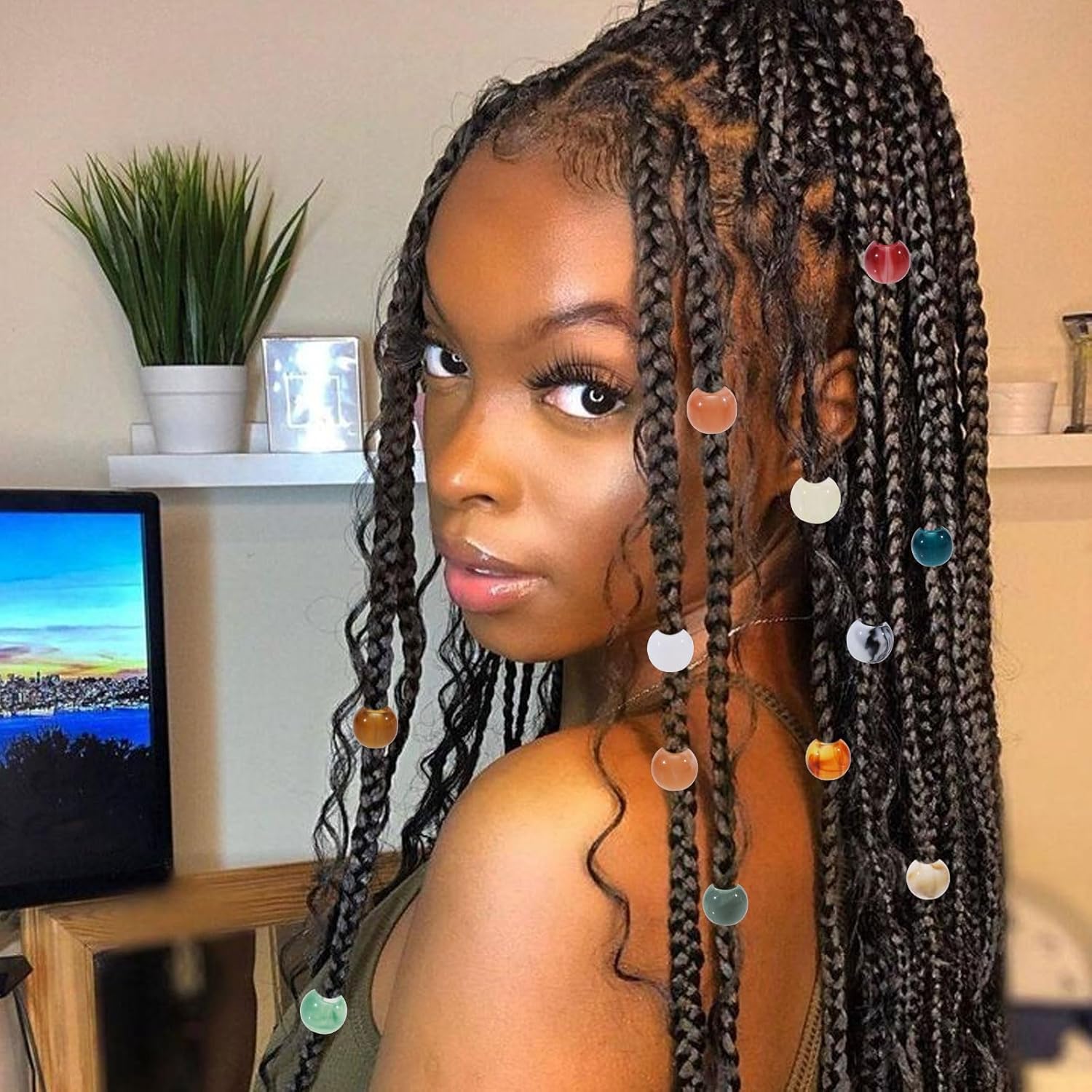 360 Pcs 12 Style African Hair Beads Large Hole Hair Beads 6mm Hole Loc Dreadlock Accessories for Braids Jewelry Making Phone Lanyard Wrist Strap DIY Craft