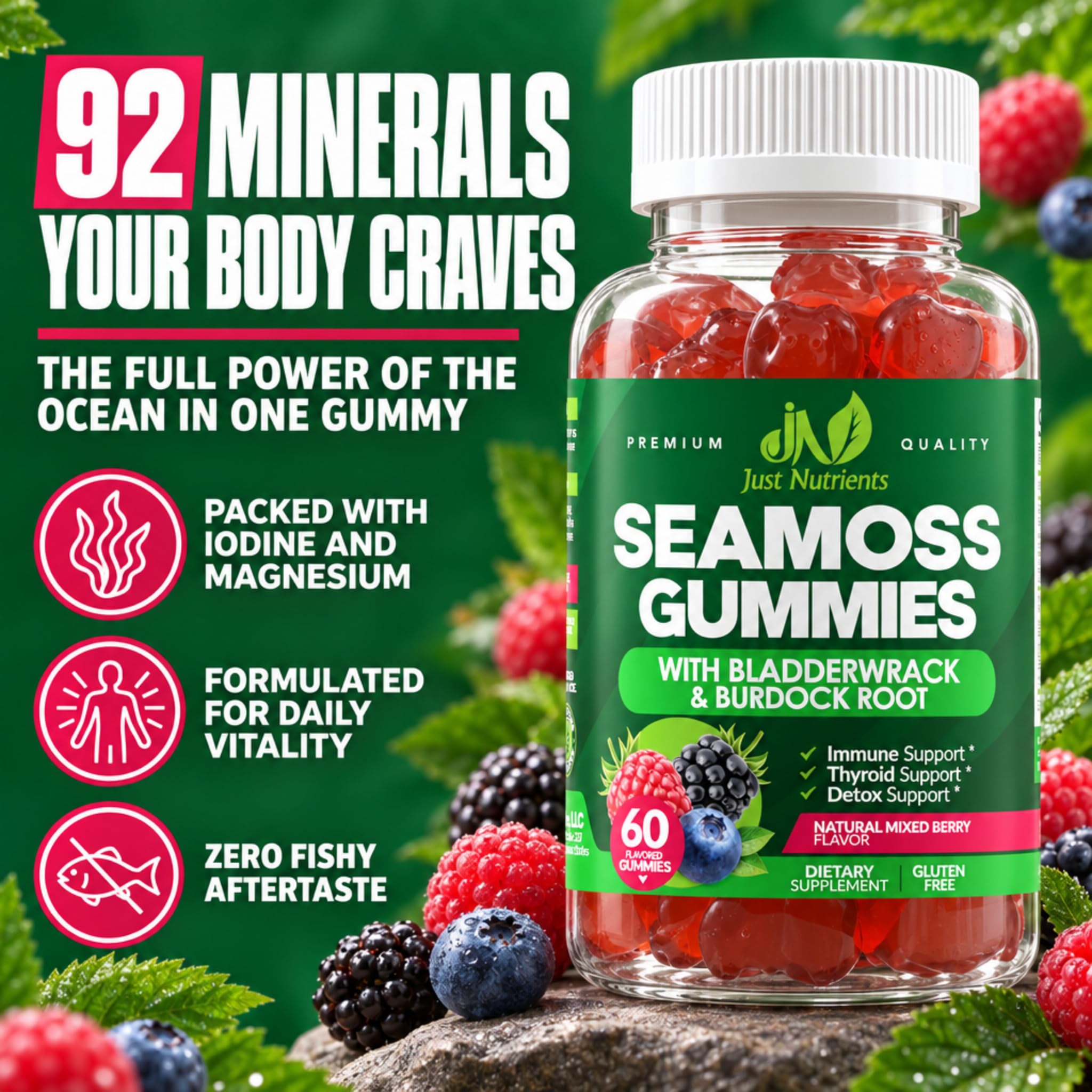Sea Moss 3000mg Gummies with Bladderwrack and Burdock Root for Men & Women — Amazon image 2
