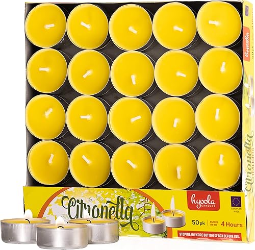 Velas de citronela Tealight Vela antimosquitos 4 horas de combustión Paquete de 50 Sin DEET