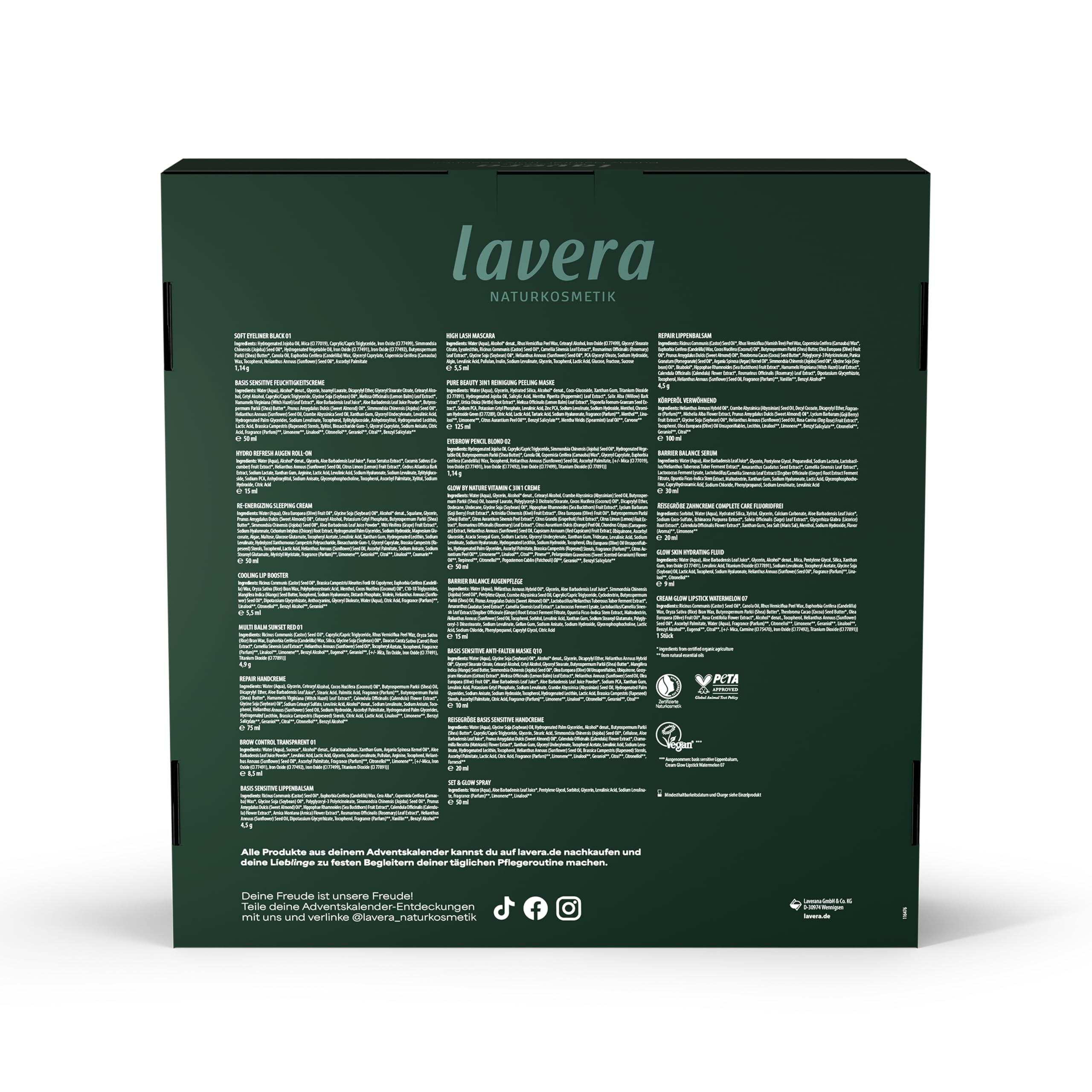 lavera Adventskalender mit Naturkosmetik für Frauen, Beauty Kalender | 24 Überraschungen aus Hautpflege, Gesichtspflege und Make-up, Naturkosmetik im Beauty Adventskalender im Wert von 170€