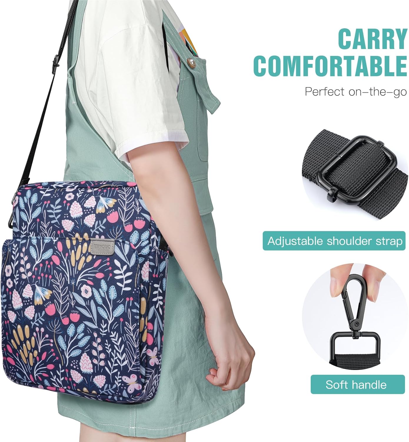 TiMOVO 9-11 Inch Tablet Sleeve Bag with Shoulder Strap for iPad 11-inch A16 2025, iPad 10th Gen. 10.9"/10.2", Galaxy Tab A9+/A11Plus 11", Colorful Flower - Image 5