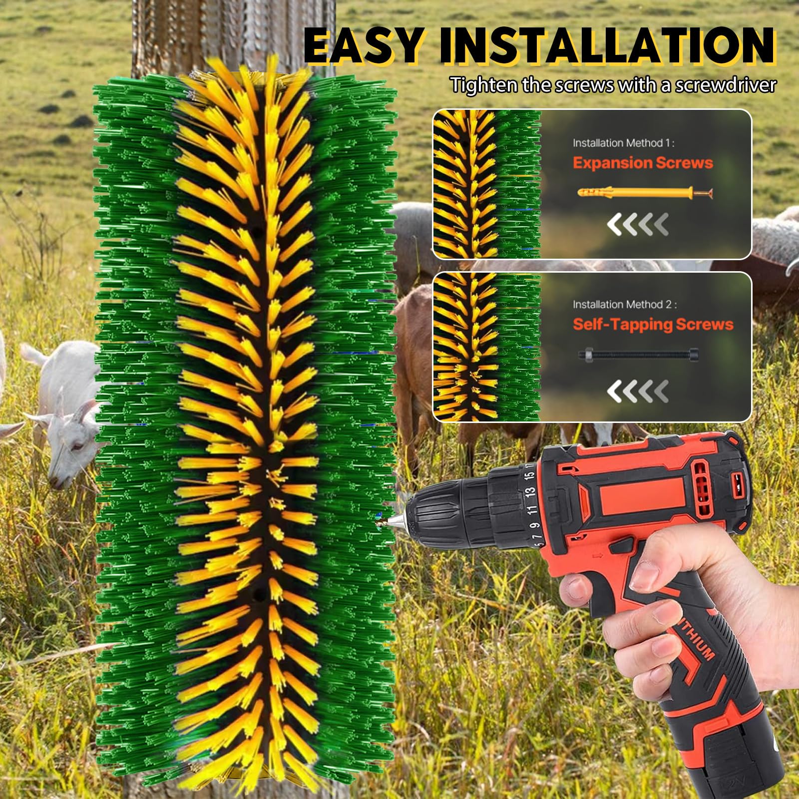 2 Brosses à Gratter pour Bétail, Grattoir universel pour Cheval, Brosse de Massage Complet pour Cheval Chèvre Vaches Moutons Cochons Bétail (Jaune et Vert)