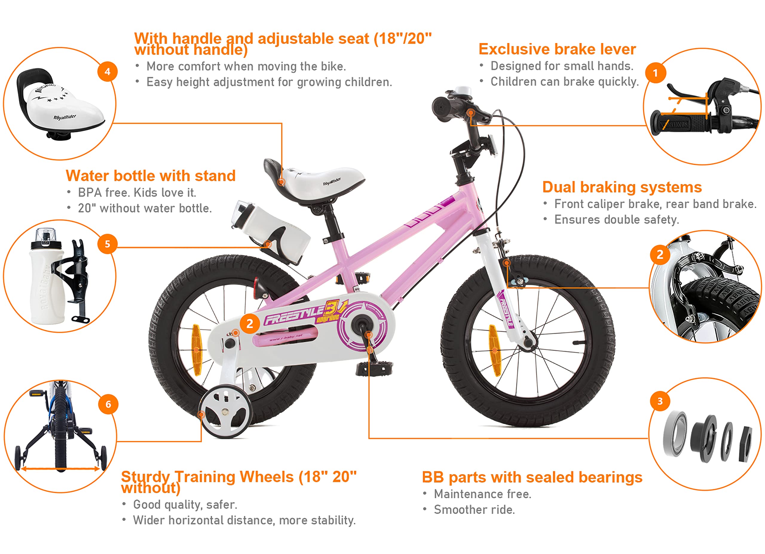 RoyalBaby Vélo Enfants Garçon Fille Freestyle BMX 12 14 16 18 20 Pouces Vélo Bicyclette Vélo Enfant