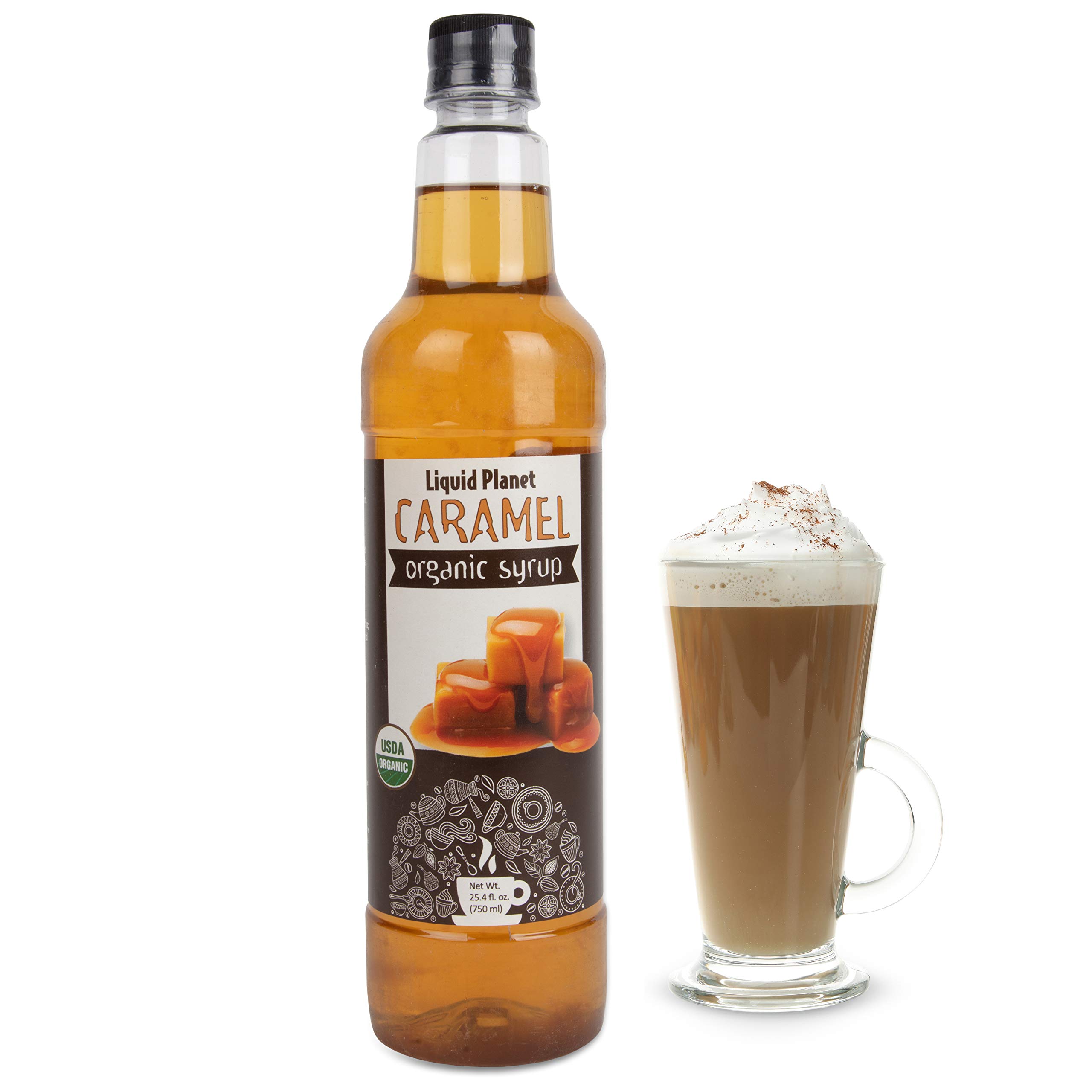 Organic Caramel Coffee Syrup, 750ML - Liquid Planet Certified Organic Coffee Syrup from Pure Cane Sugar - Vegan, Gluten/Dairy Free, Non GMO - Caramel Syrup for Coffee, Lattes, Espresso, Baking