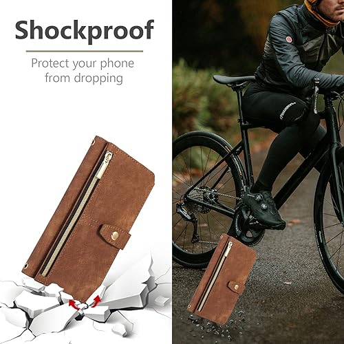 Miniatura 5 de UEEBAI Funda para Samsung Galaxy S21 FE 5G, 9 ranuras para tarjetas, cartera de cuero retro a prueba de golpes, con correa de mano, ranuras para