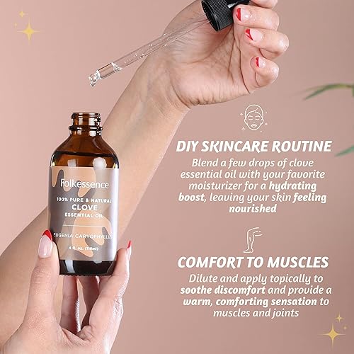 Miniatura 4 de Folkulture Aceite esencial puro de clavo, 4 onzas líquidas, aceite esencial 100% puro, natural y sin diluir, grado terapéutico prémium con gotero de