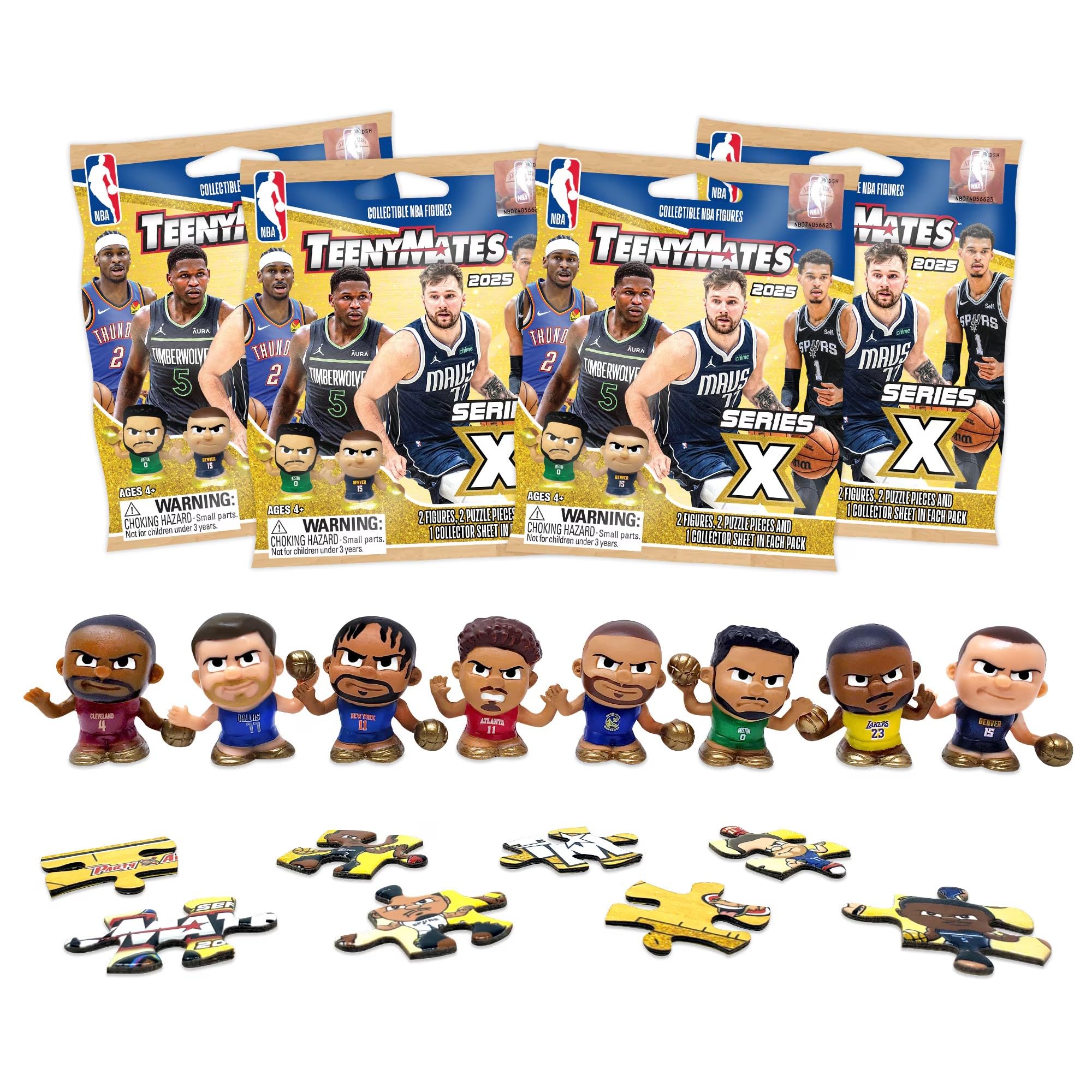 Teenymates Party Animal 2024 NBA Series X (Series 10) Basketball Figures Gift Set Party Bundle, Lot of 4 Mystery Packs, 8 Figures Total, Team Colors, 1