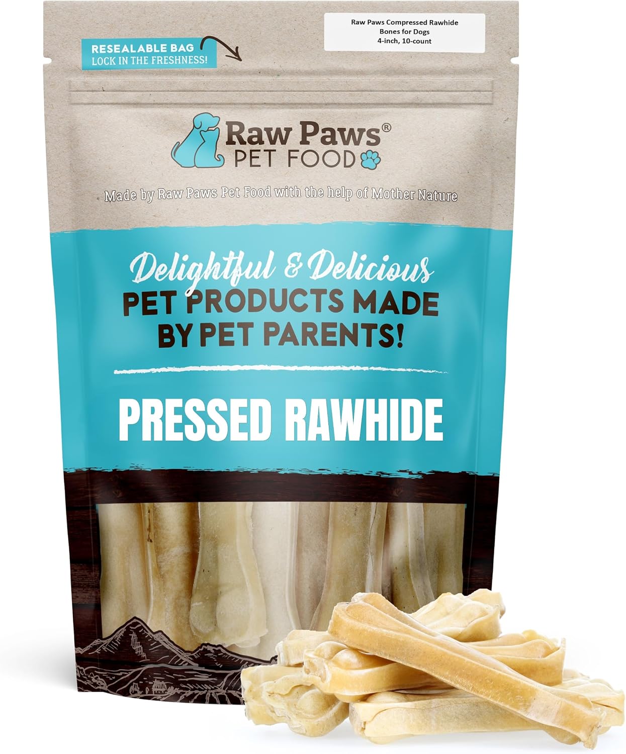 Raw Paws 4-inch Compressed Rawhide Bones for Dogs, 10-ct - Puppy Chews