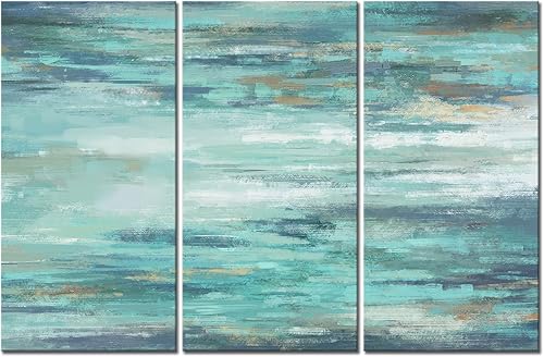 Miniatura 1 de Novup Arte abstracto de pared verde azulado con estampado en lienzo azul lago, arte moderno abstracto para el hogar, listo para colgar, arte de