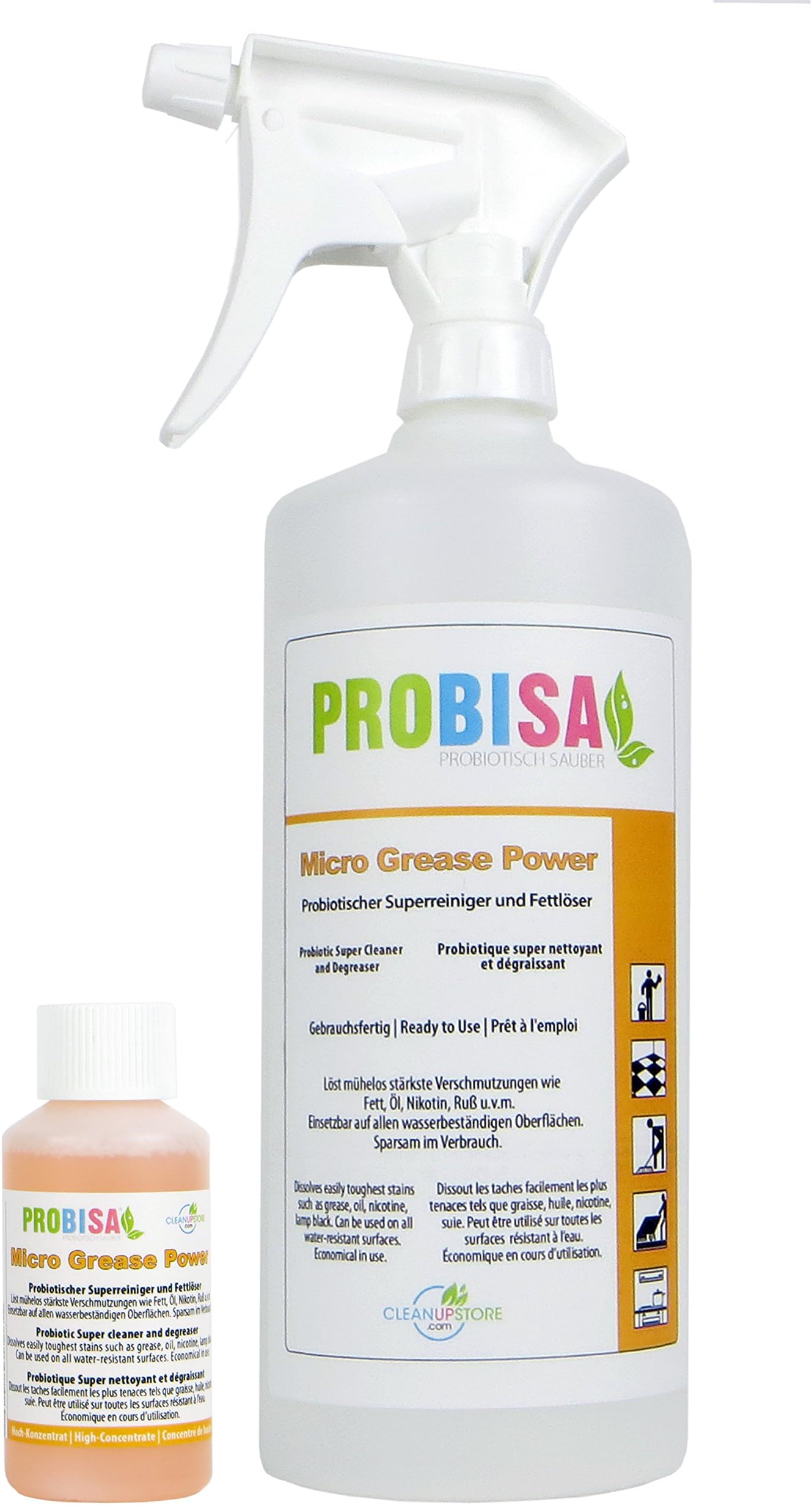 Powerful degreaser spray Probisa Micro Grease Power – the power cleaner on a natural basis for kitchen, household and catering (50 ml concentrate makes 1-2 litres of super cleaner).