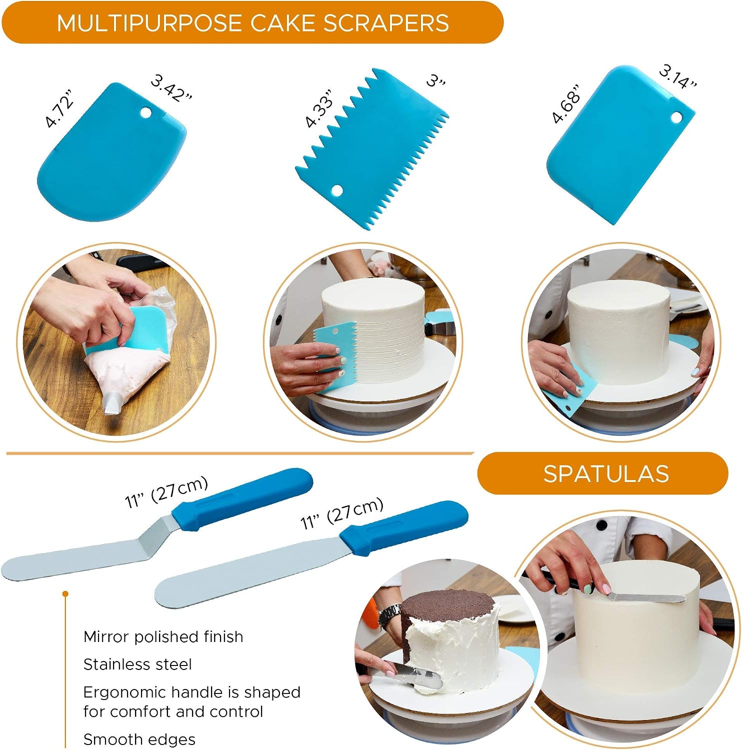 Basic Cake Decorating Kit – 6 pcs Cake & Cupcake Decoration Supplies Set with Cake Decorating Turntable, Easy to Use Turntable and More Baking Decoration Tools for Beginners, Adults, Kids and Teens