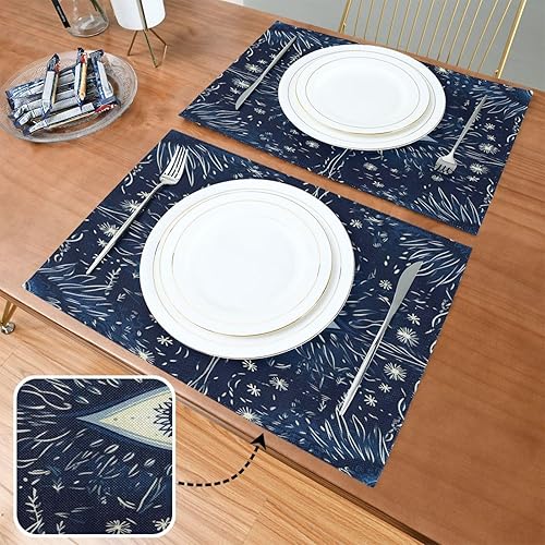 Miniatura 2 de Kigai Juego de 4 manteles individuales, color azul de ojo malvado, antideslizantes, lavables, resistentes al calor, para cocina, mesa de comedor,