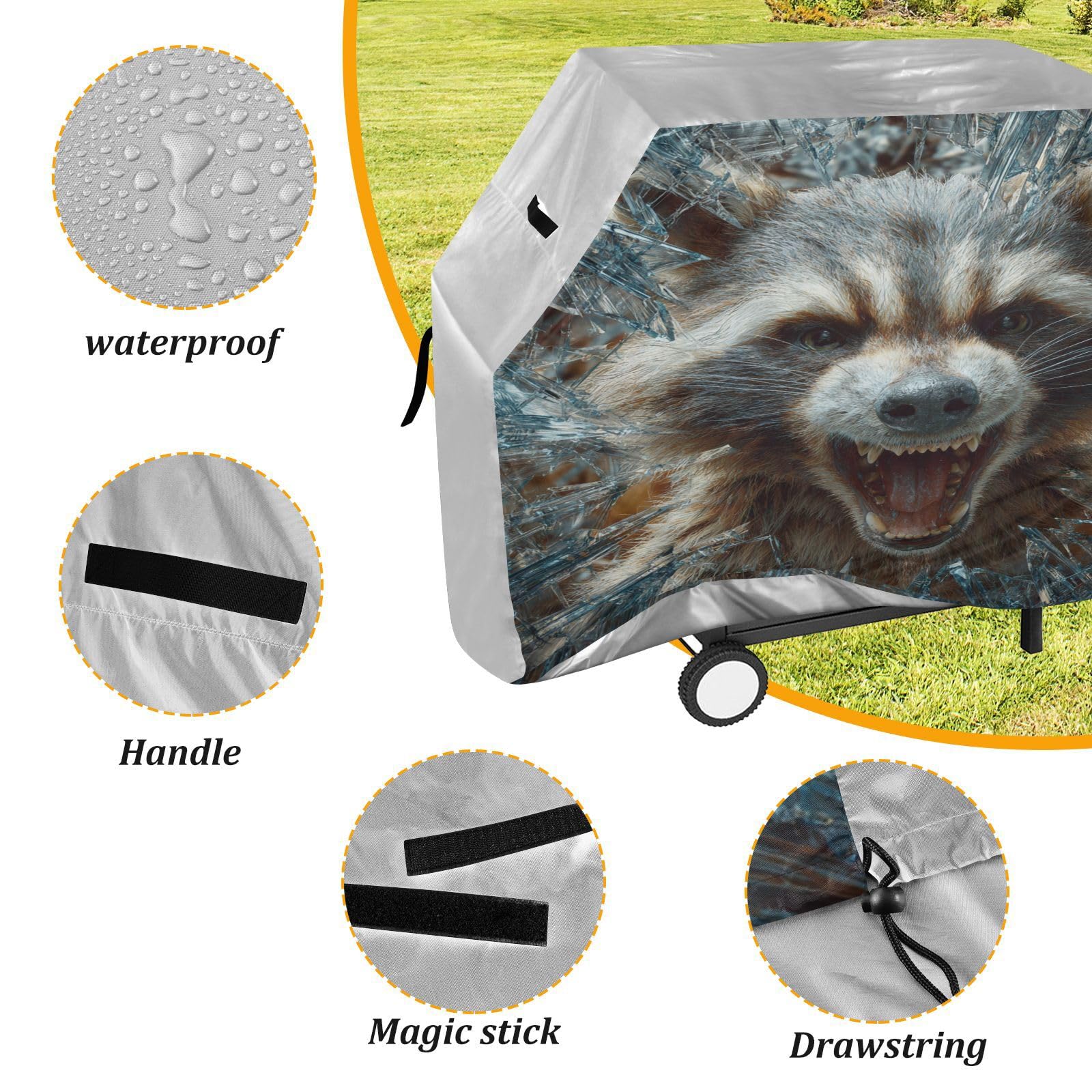 Fundas para ahumadores de 65 pulgadas, resistentes al viento, para exteriores, diseño 3D de mapache de animales enojados