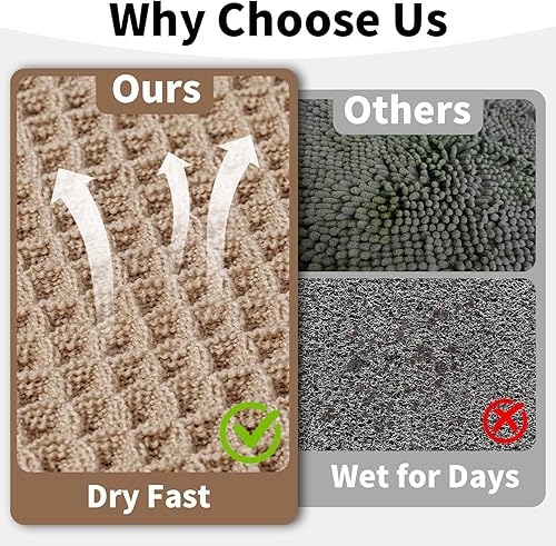 Miniatura 4 de Tapete de baño estilo gofre, tapete de baño bohemio, antideslizante, lavable, súper absorbente y de secado rápido, tapetes de baño pequeños,