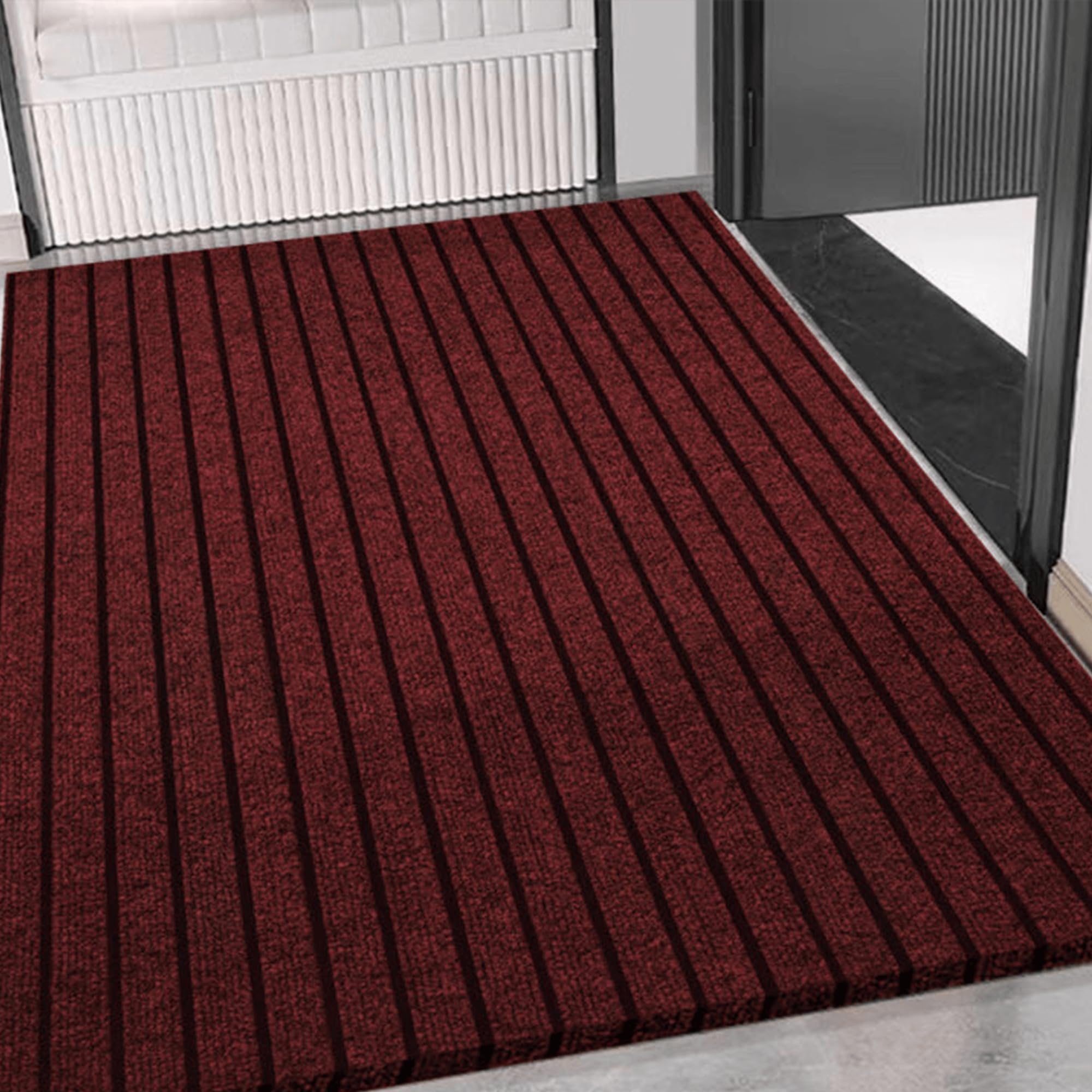 Tapis de porte paillasson 60 x 105 cm antidérapant et lavable en machine rouge