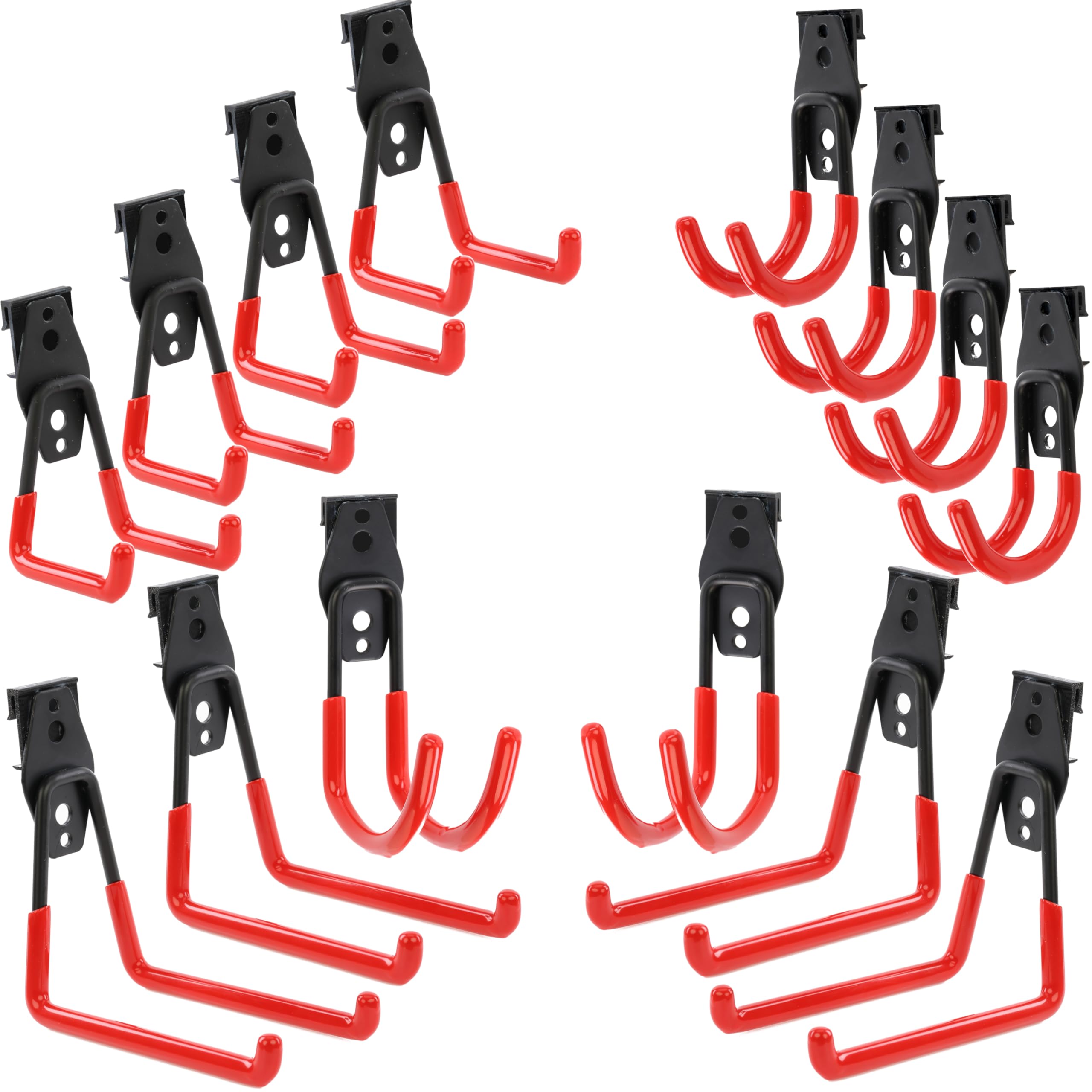botle Set 14 Stck. Werkzeugwand Haken, Werkzeughaken für Elektrowerkzeuge, Gerade und U-förmig S, M, L Grosse, Stahl mit PVC, Garage, Werkstatt, Elektrowerkzeuge, Doppelhaken, Tragkraft bis 30kg