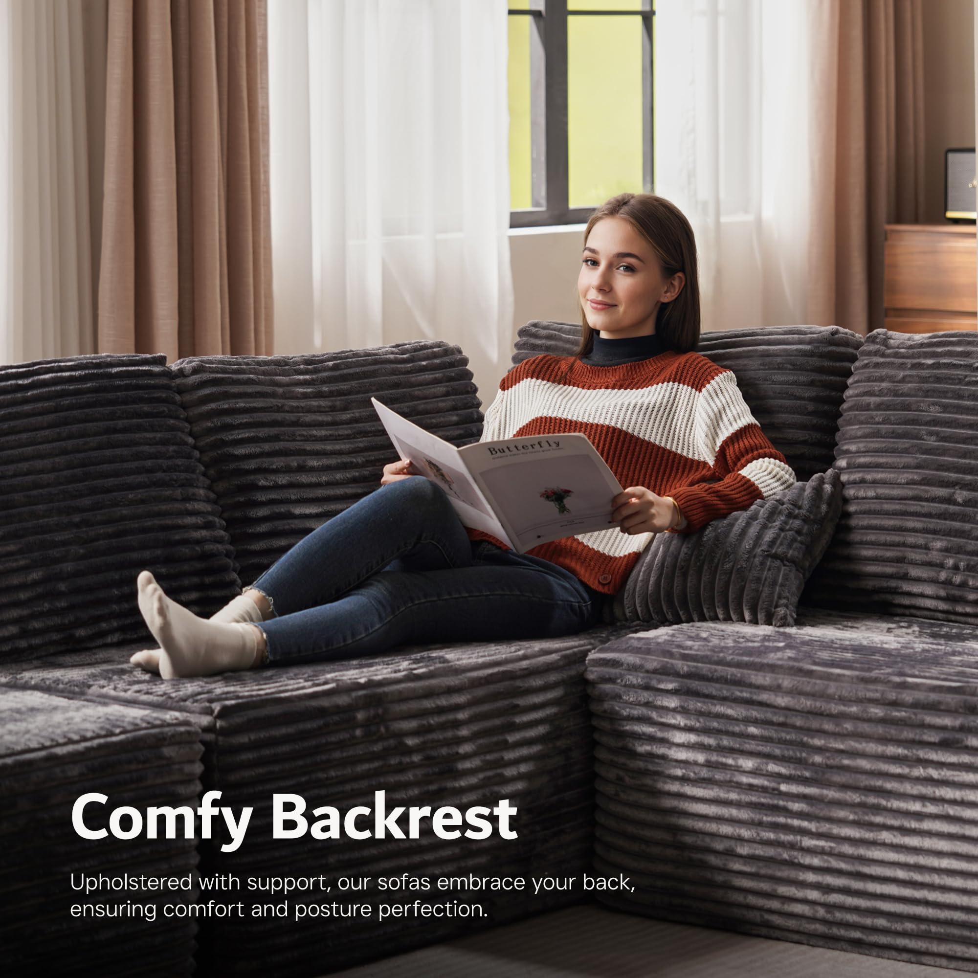 ovios 104" Cloud Sectional Couch with L-Shape Chaise,Modern Modular Sofa with Deep Seat, Upholstered Couches for Living Room Bedroom,No Assembly Required, Green (Cloud Velvet)