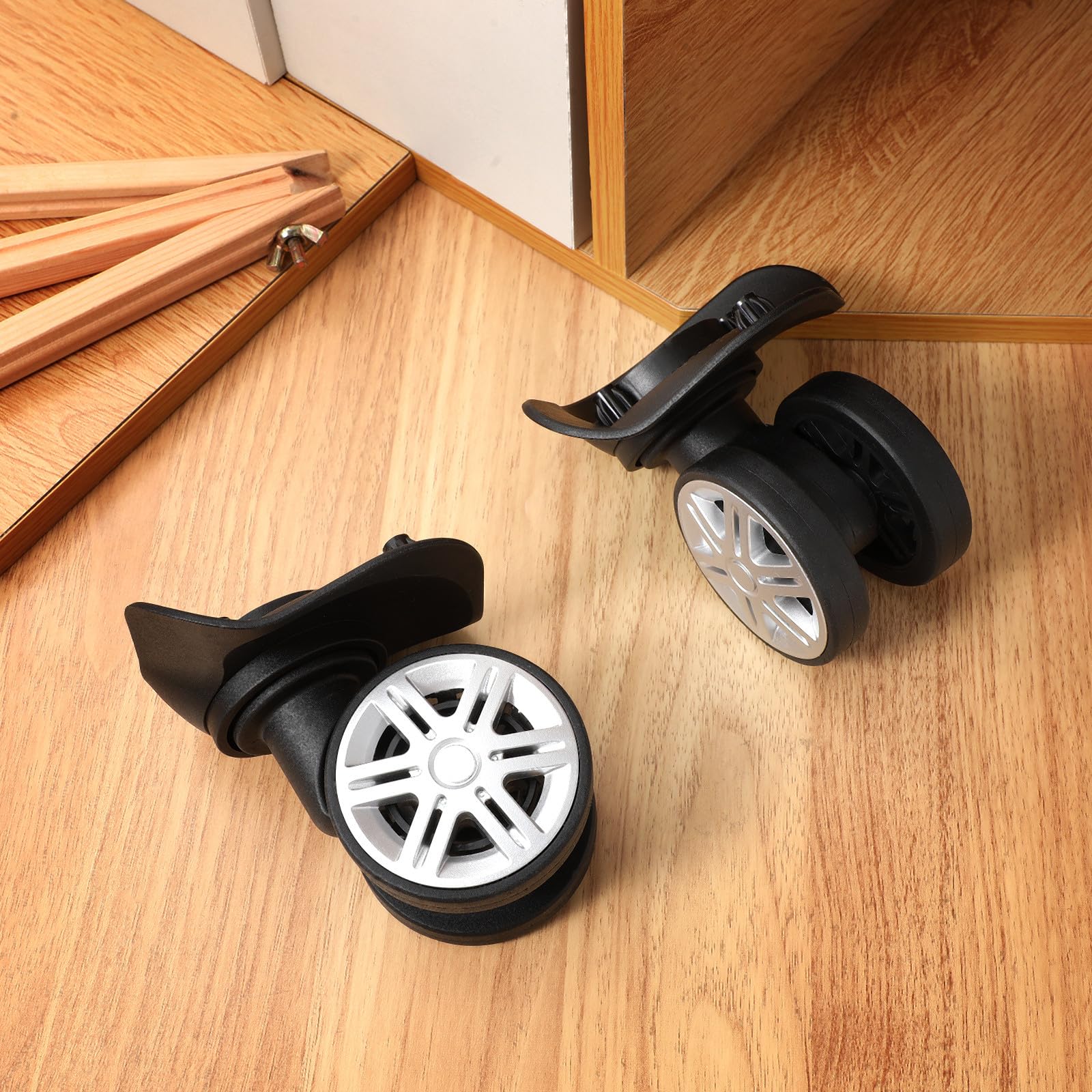 Healeved Lot de 4 roulettes pour Valise en Abs Noir Design Double-Roues, Direction Flexible et Robustesse pour Remplacement des Valises à roulettes