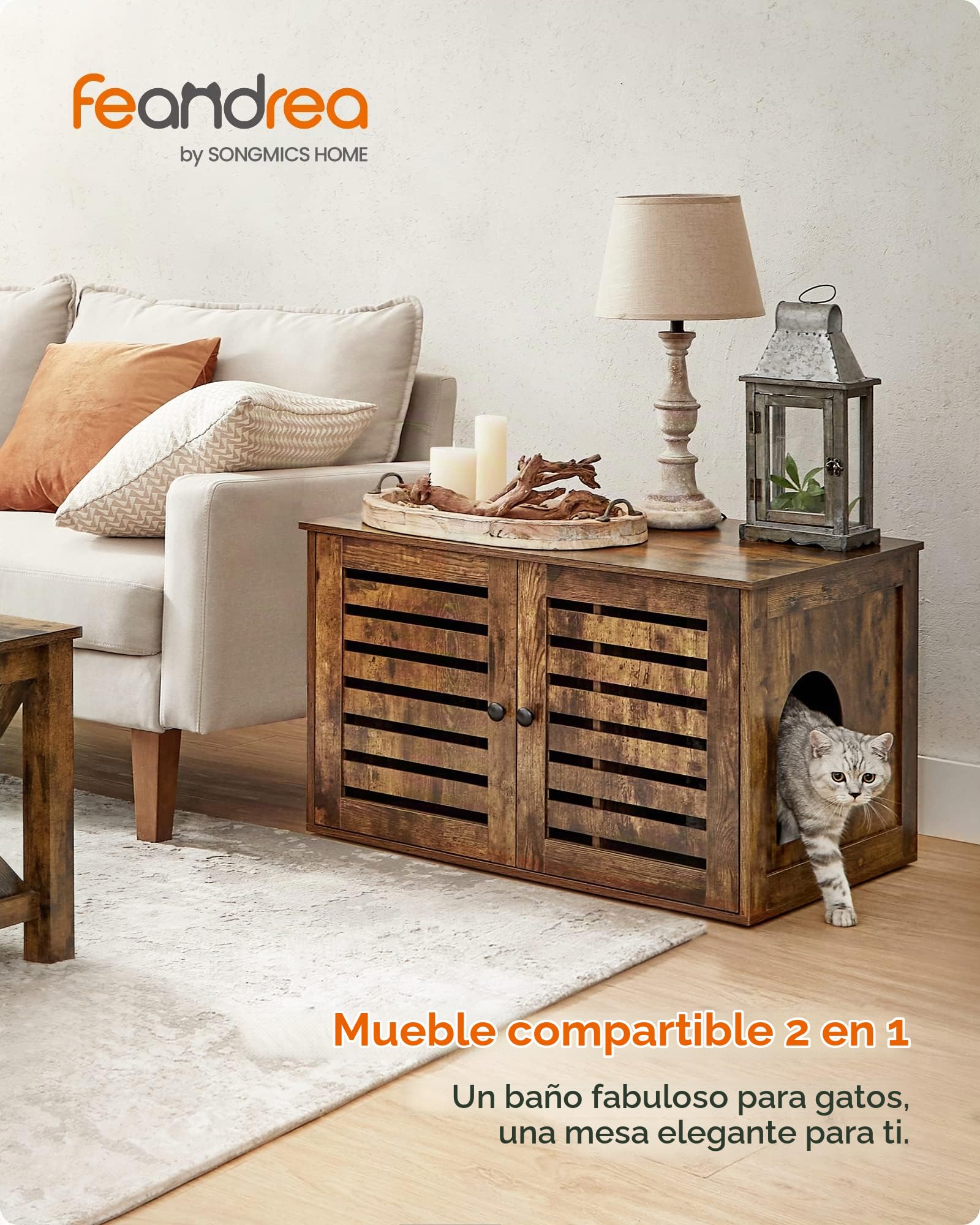 FEANDREA Mueble Arenero para Gatos, Marrón Rústico PCL003X01