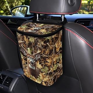 Talayituse Deer Hunting Camo Print Car Trash Can Accessories Organizer Garbage Bag Dustbin Container with Lid Waste Basket Storage Pocket Hanging Large Size Vehicle Trash Bin