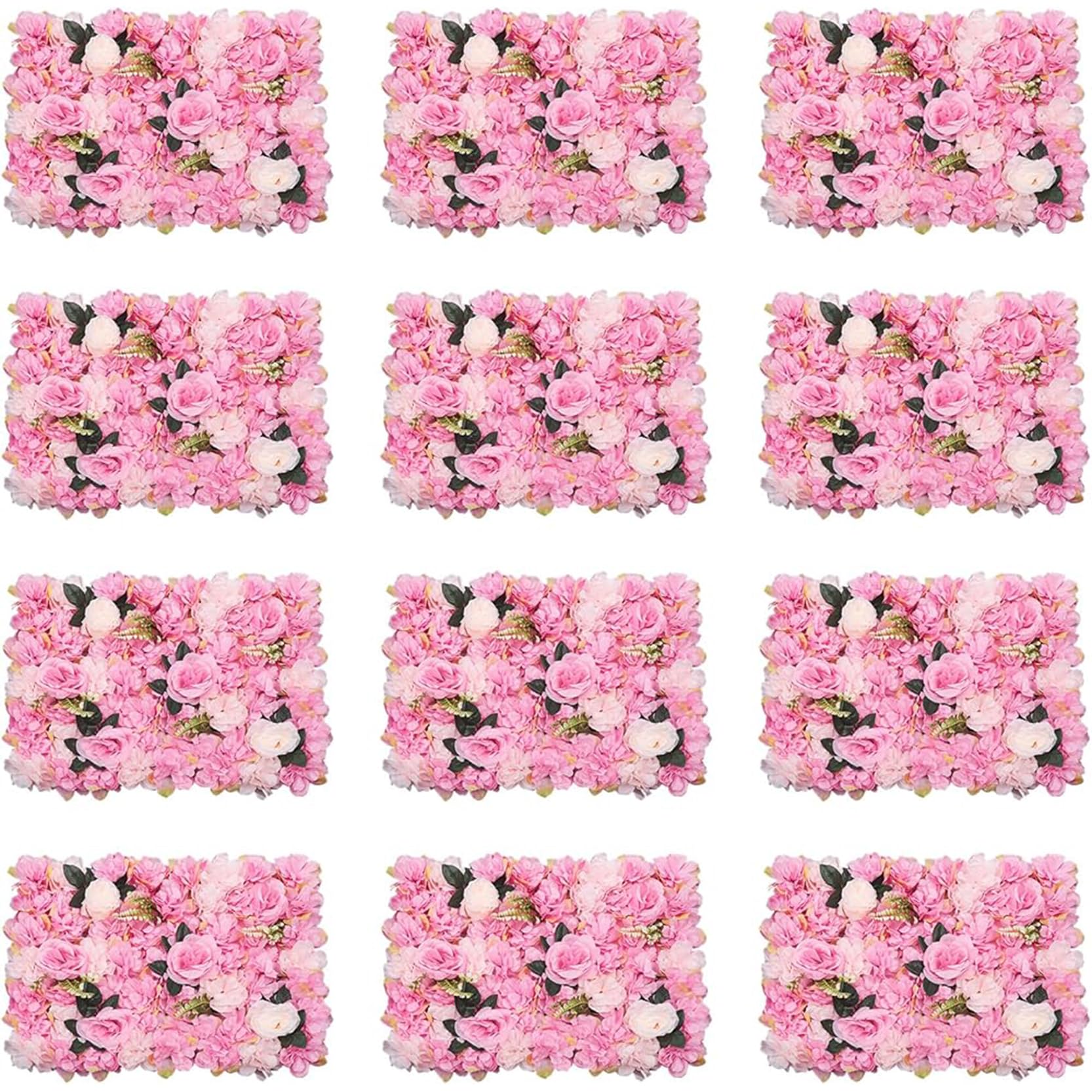 GOUZIBHD 23.6 x 15.7 Inch Silk Flower Panels for Garden Patio Wedding Indoor Outdoor Decor,Flower Wall Panel Set Faux Flower Wall Background Floral Wall,12PCS(Color:Pink)