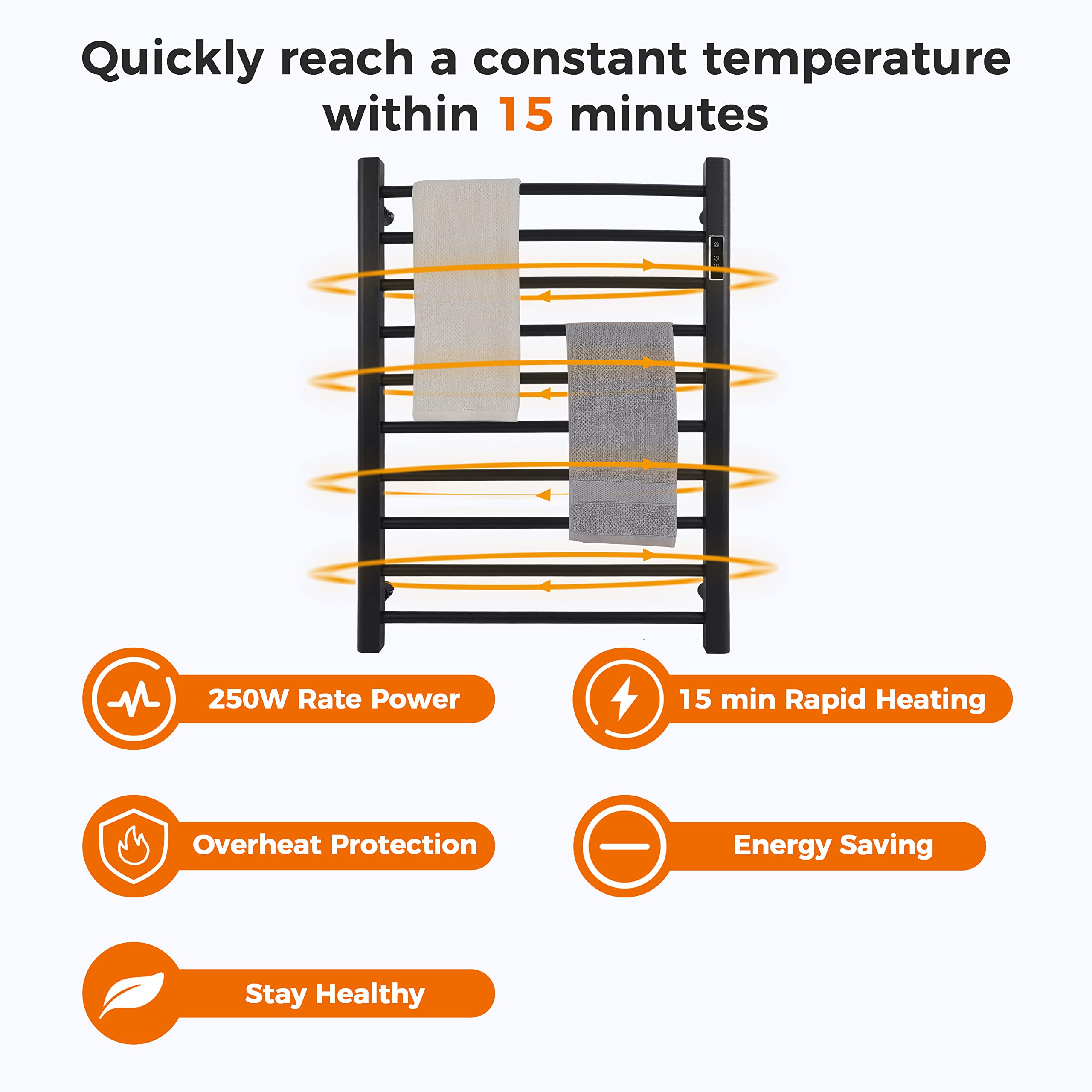 Amazon.com: DELAVIN 10 Bars Bathroom Towel Warmer, Timer and Temperature  Control, Electric Heated Towel Rack, Wall Mounted/Freestanding Towel Heater  with Hardwired and Plug in Options, Mild Steel, Matte Black : Home u0026