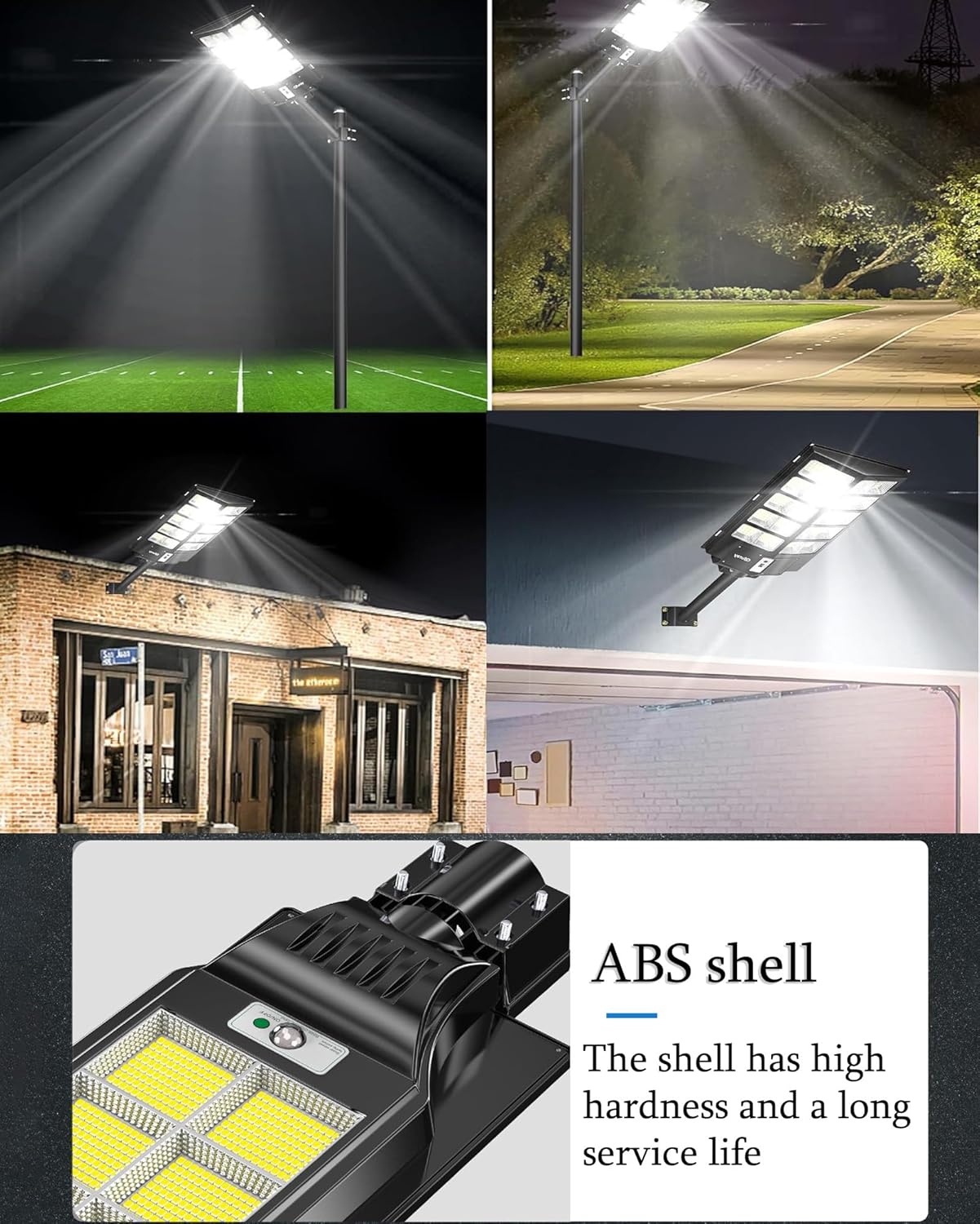 IP66 Waterproof Solar Street Light 3800LM for Parking Lots, Basketball Courts & Patios - Bright 8080L LED Solar Lights, Black, 70000W Power, Energy-Saving Outdoor Lighting