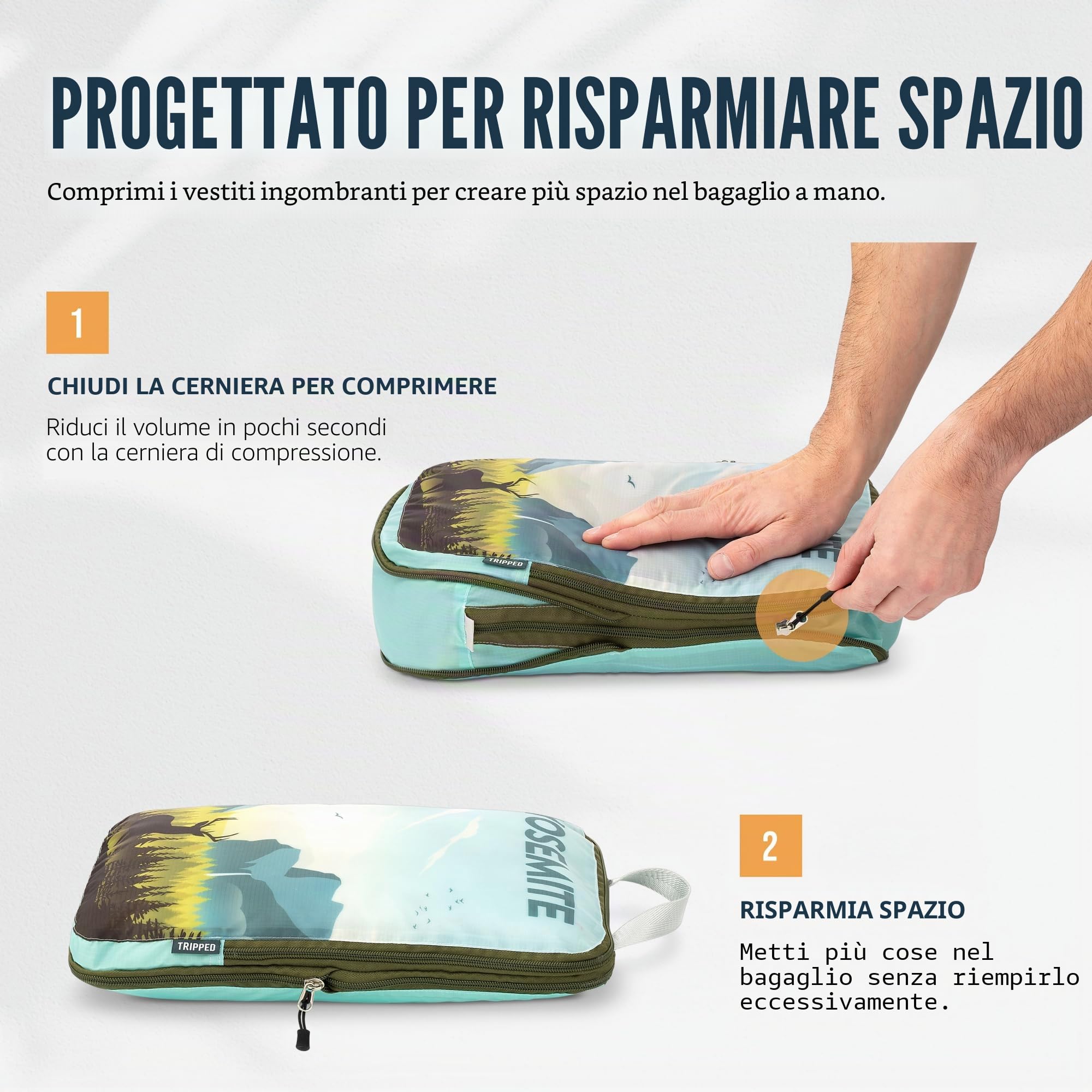 TRIPPED Travel Gear Set di cubi da viaggio a compressione, organizer per vestiti leggeri e resistenti, per bagagli e valigie