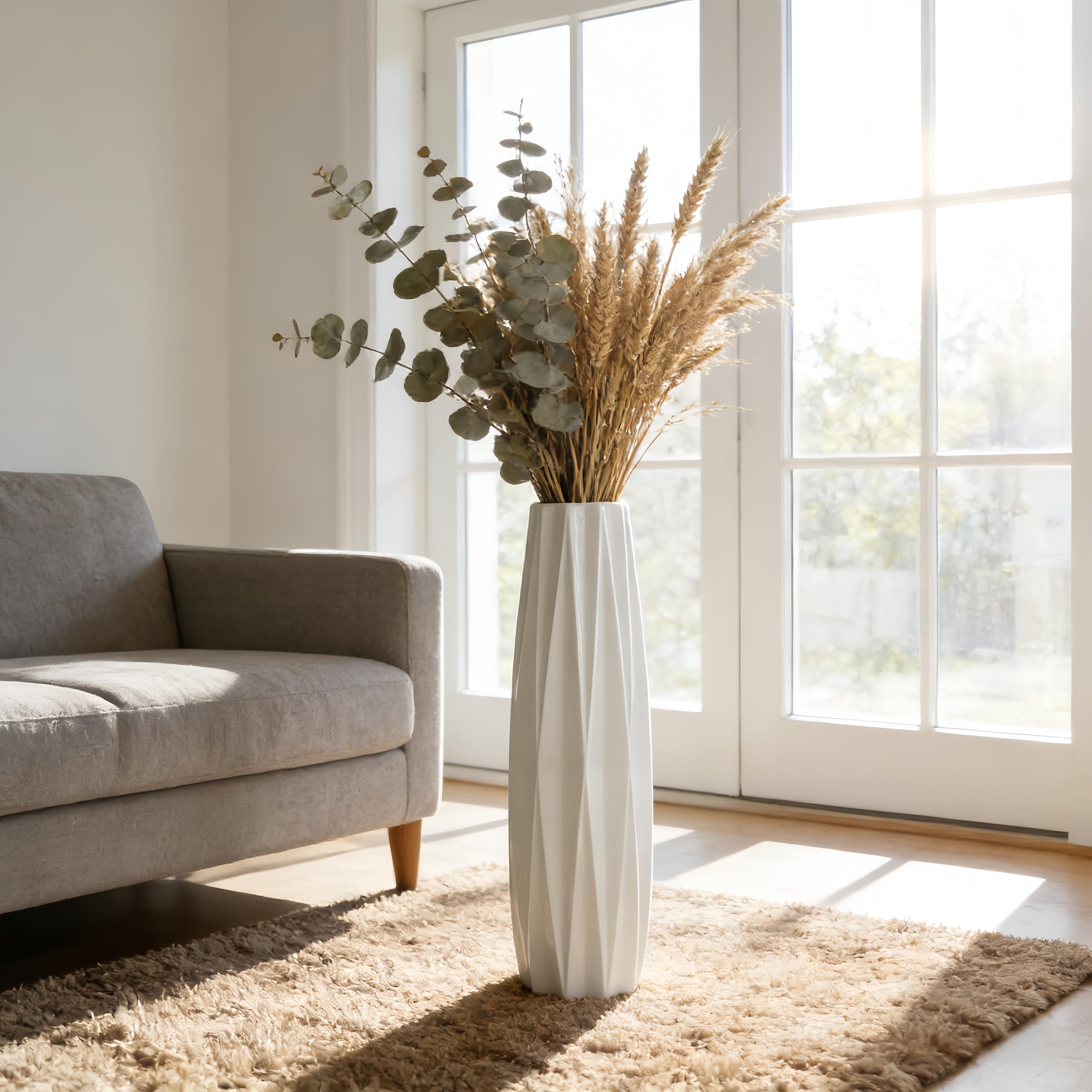 Moderne Weiße Keramik Bodenvase 71cm,Große Vase für Blumen, Stilvolle Dekoration für Wohnzimmer, Büro, Schlafzimmer, Minimalistisches Design