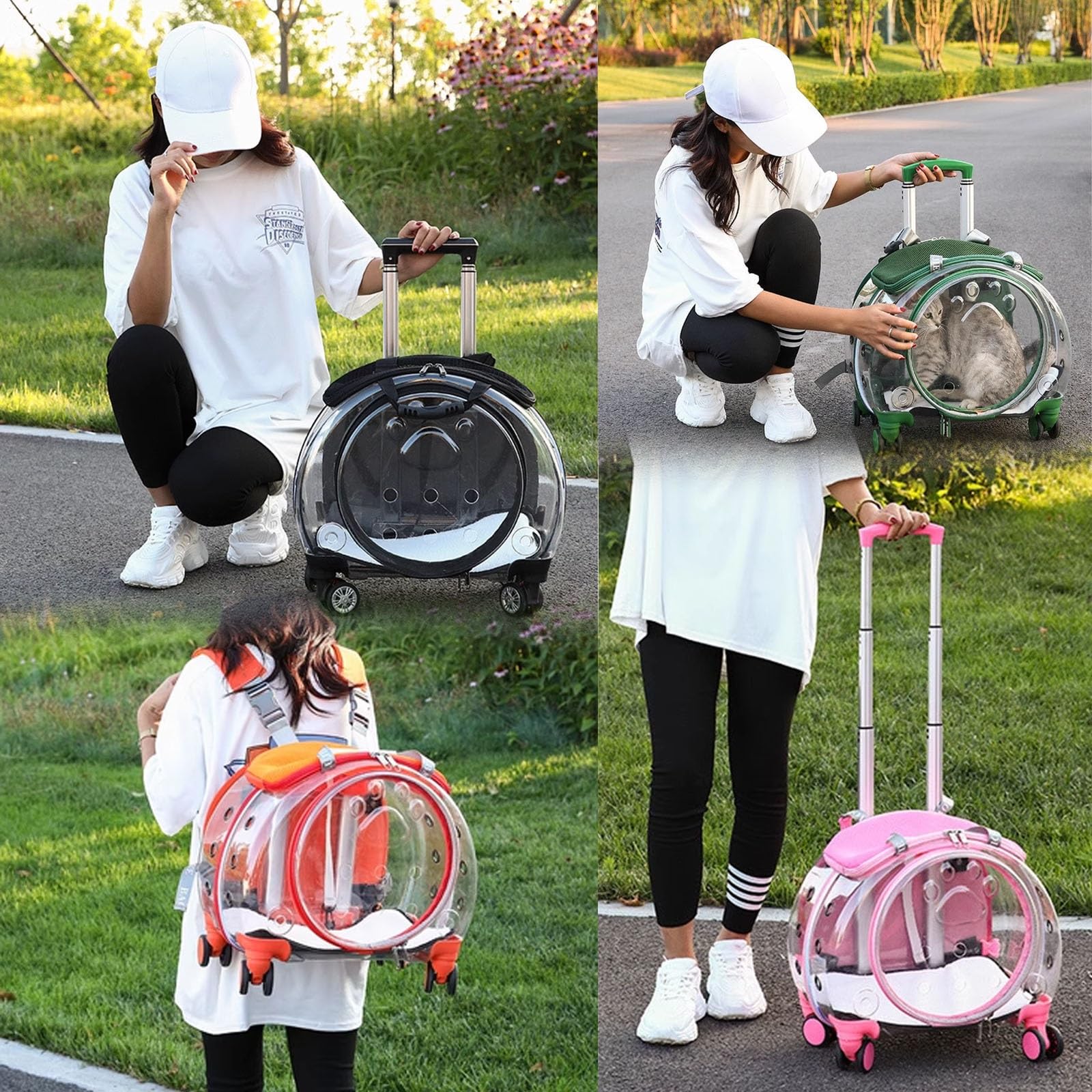 Mochila de Viaje para Mascotas con Ruedas, Funda con Carrito para Mascotas, Mochila para Perros y Gatos, Diseño Ventilado para Viajes, Senderismo y Uso al Aire Libre(Orange)