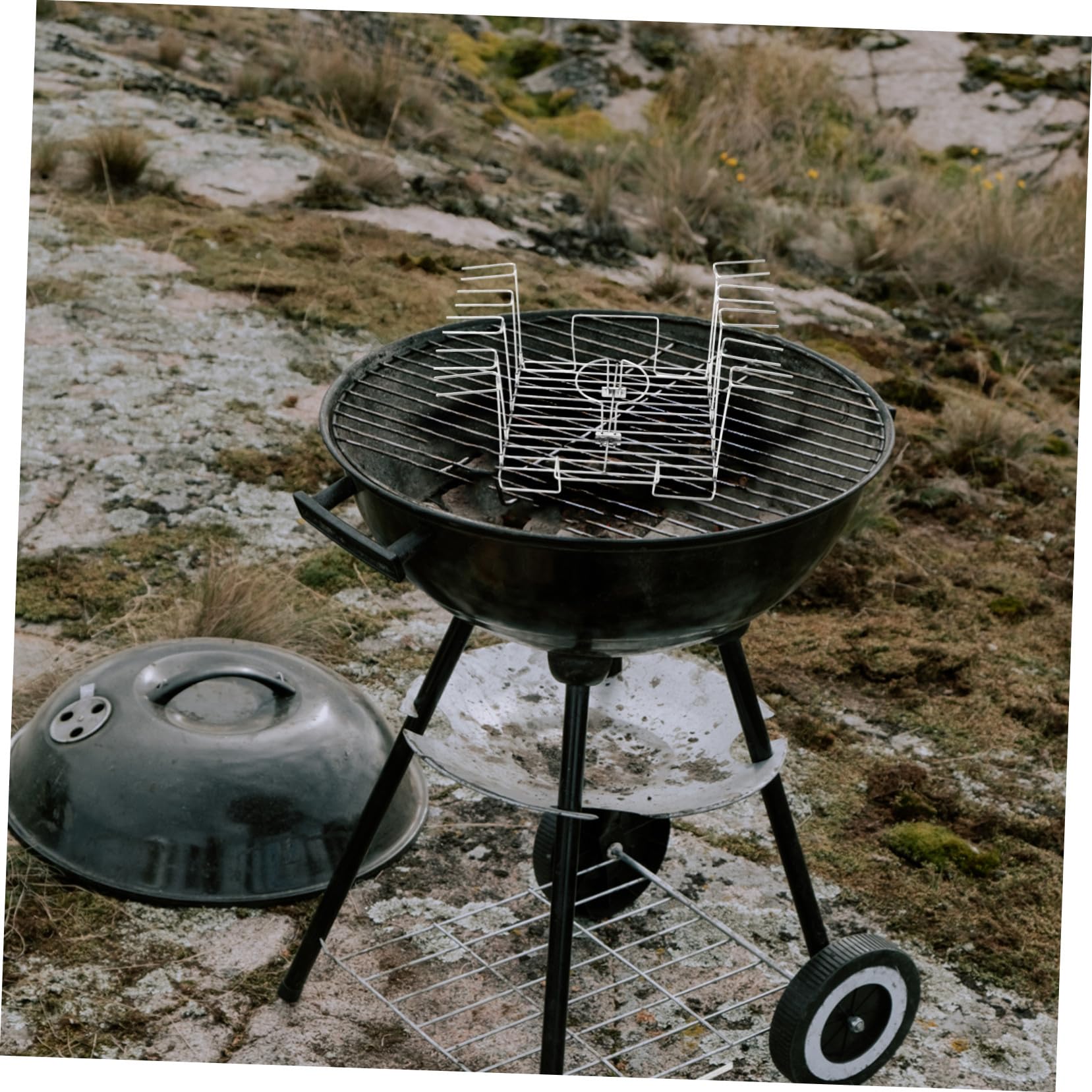 Gatuida Soporte para Asar Muslos de Pollo Inoxidable con Bandeja Goteo Resistente al Calor para Camping y Barbacoas Jardín