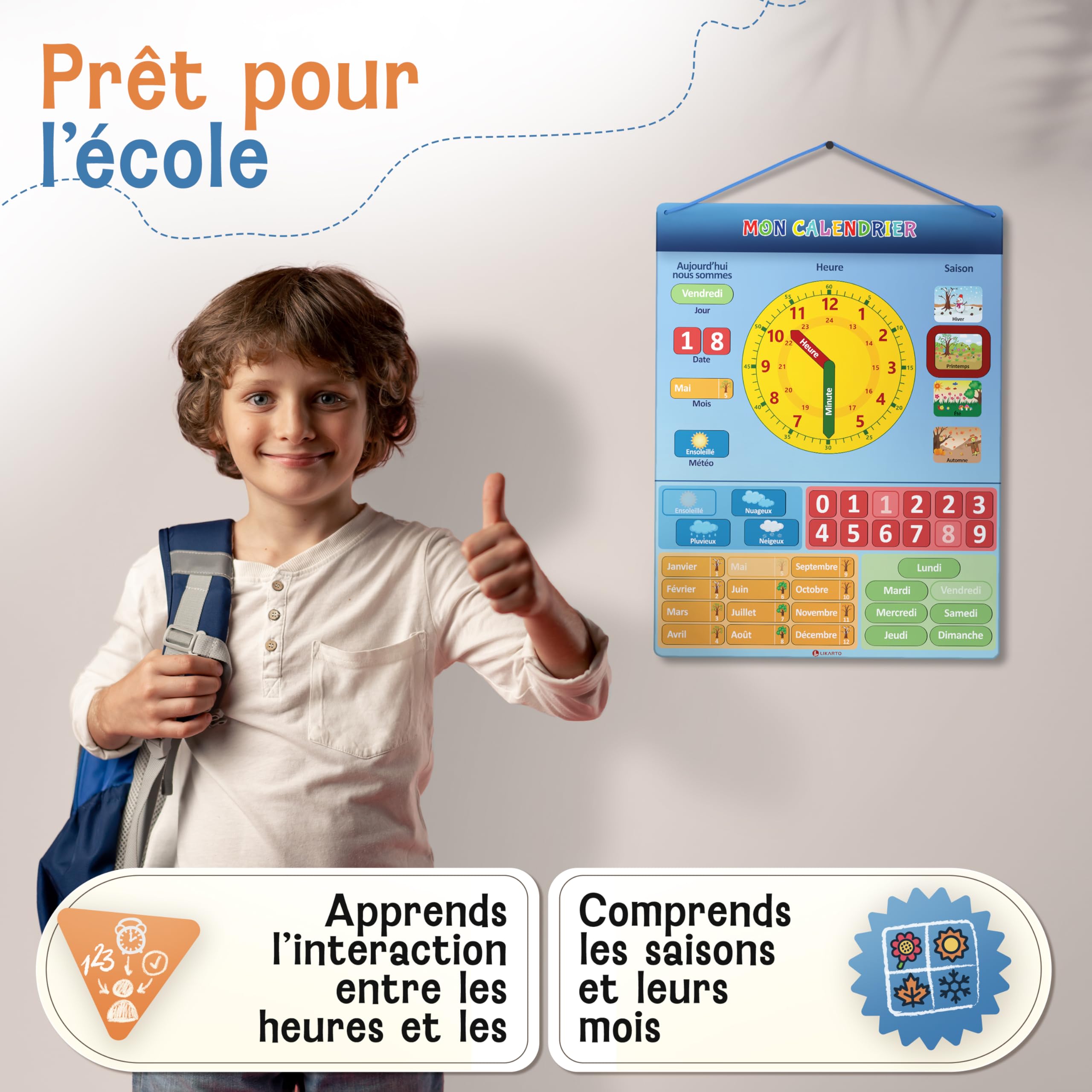 LIKARTO Mon Premier Calendrier – Jeu Éducatif Magnétique pour Enfants avec 36 aimants – 42x32cm
