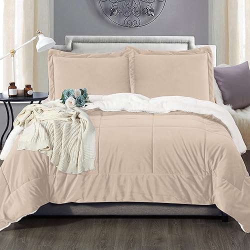 Miniatura 2 de Elegant Comfort Juego de edredón sherpa súper suave de 3 piezas de calidad premium, pesado reversible, relleno alternativo de microgamuza, edredón