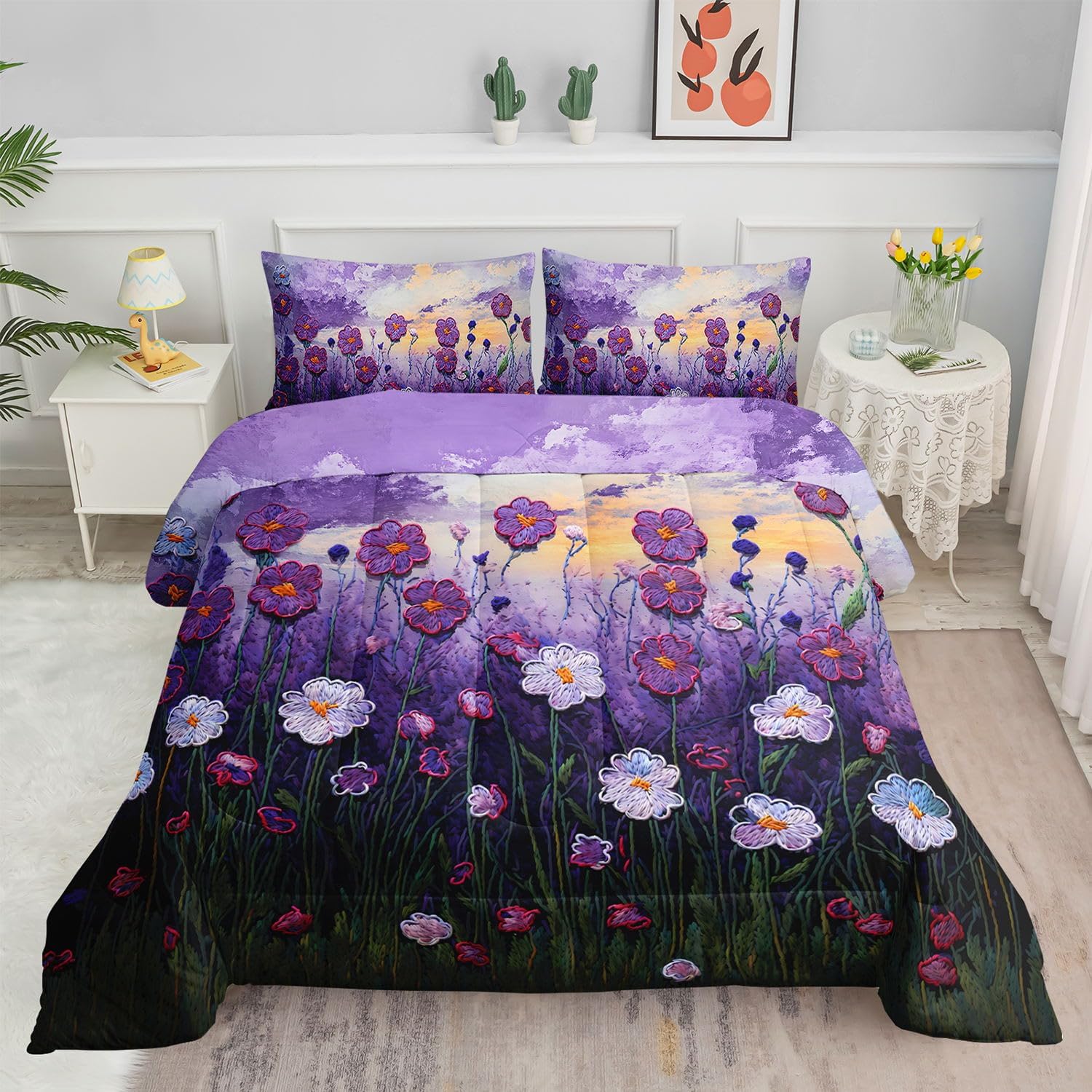 Black White Butterfly Comforter Set 3D Flowers Printed Bedding Set with 1 Comforter and 2 Pillowcases for Boys and Girls Bedroom All Season(Butterfly Queen)