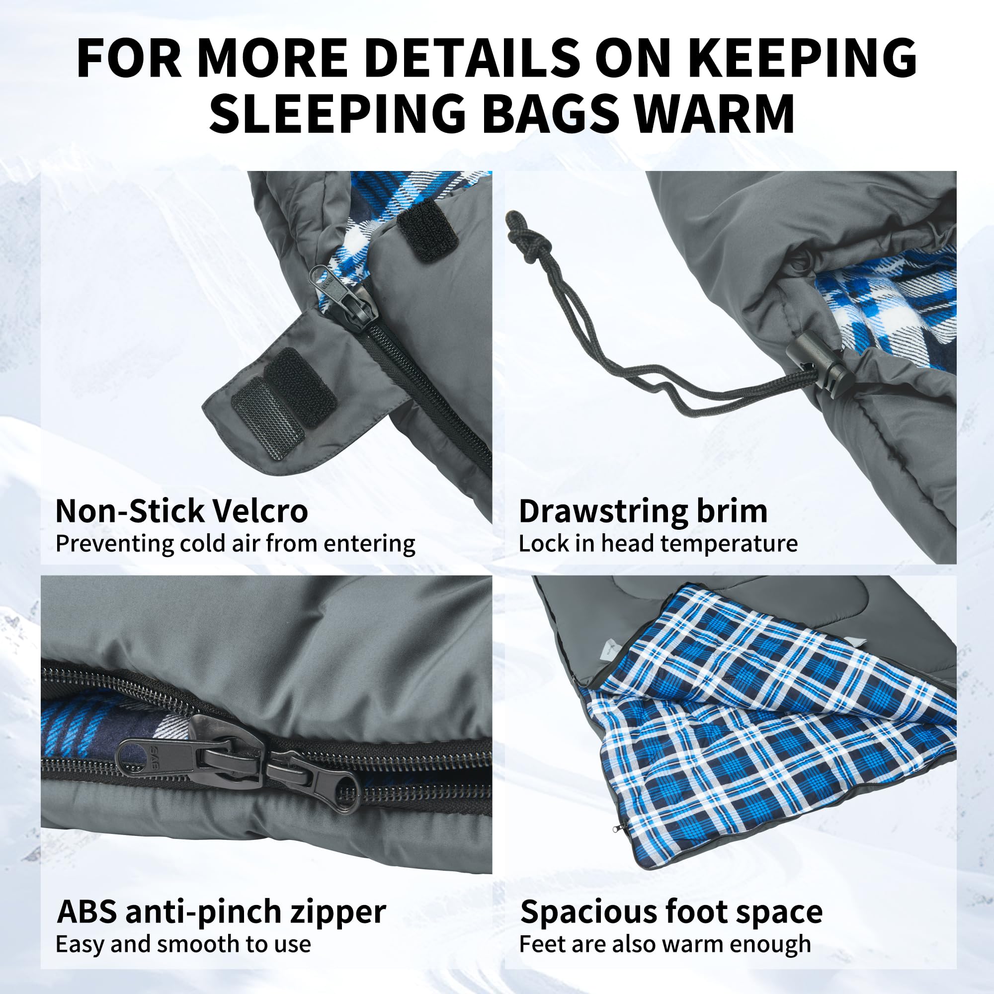 Naturehike Saco de dormir de 0 grados para adultos, saco de dormir de franela de algodón para clima frío e invierno, cálido para 4 estaciones para acampar y mochileros
