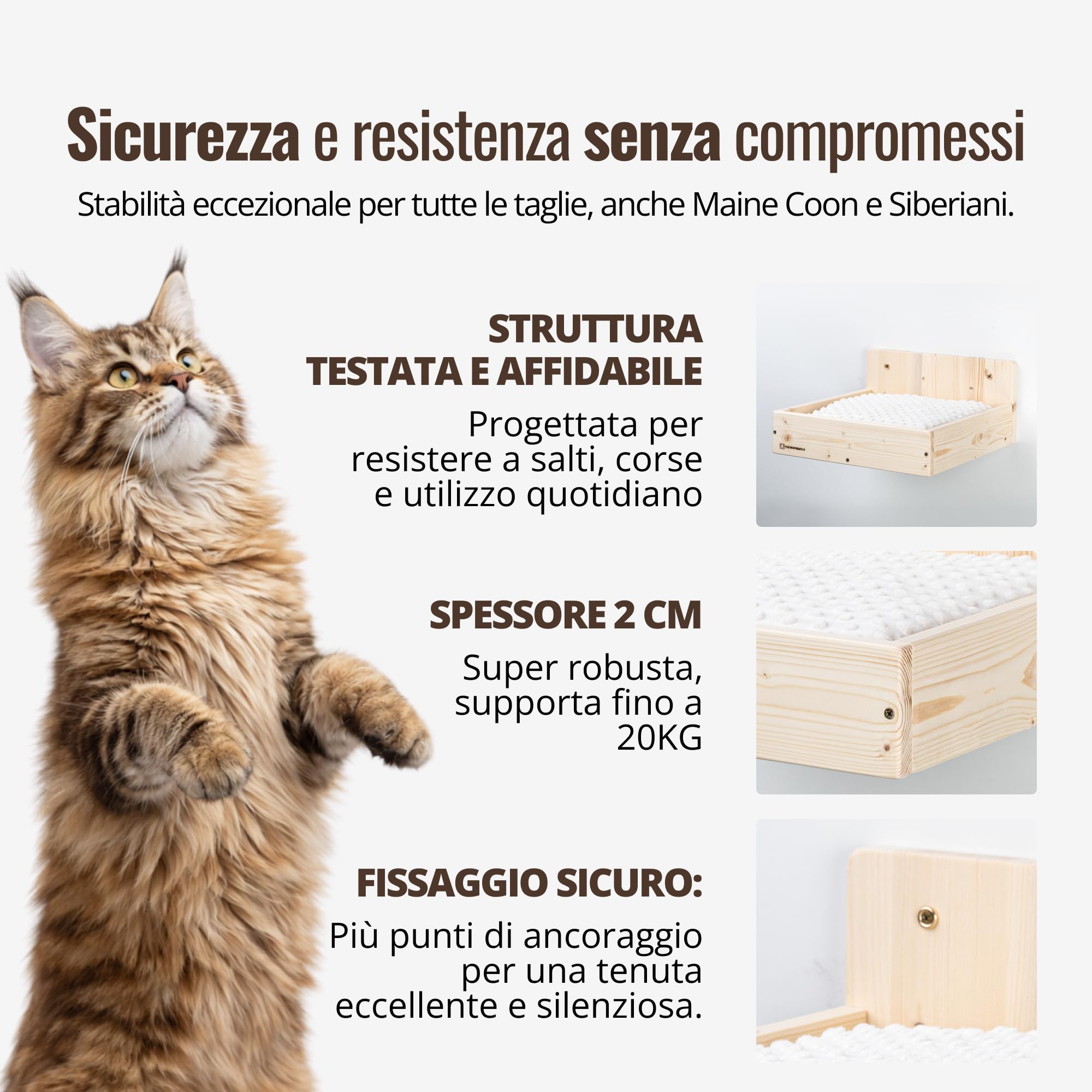 Mensola Cuccia per Gatti 40×40 cm in Legno d’Abete PEFC Fatta a Mano, con Cuscino Beige Lavabile, Mensola Gatto Perfetta per Dormire, Giocare e Arrampicarsi, fino a 20 kg, Percorsipergatti