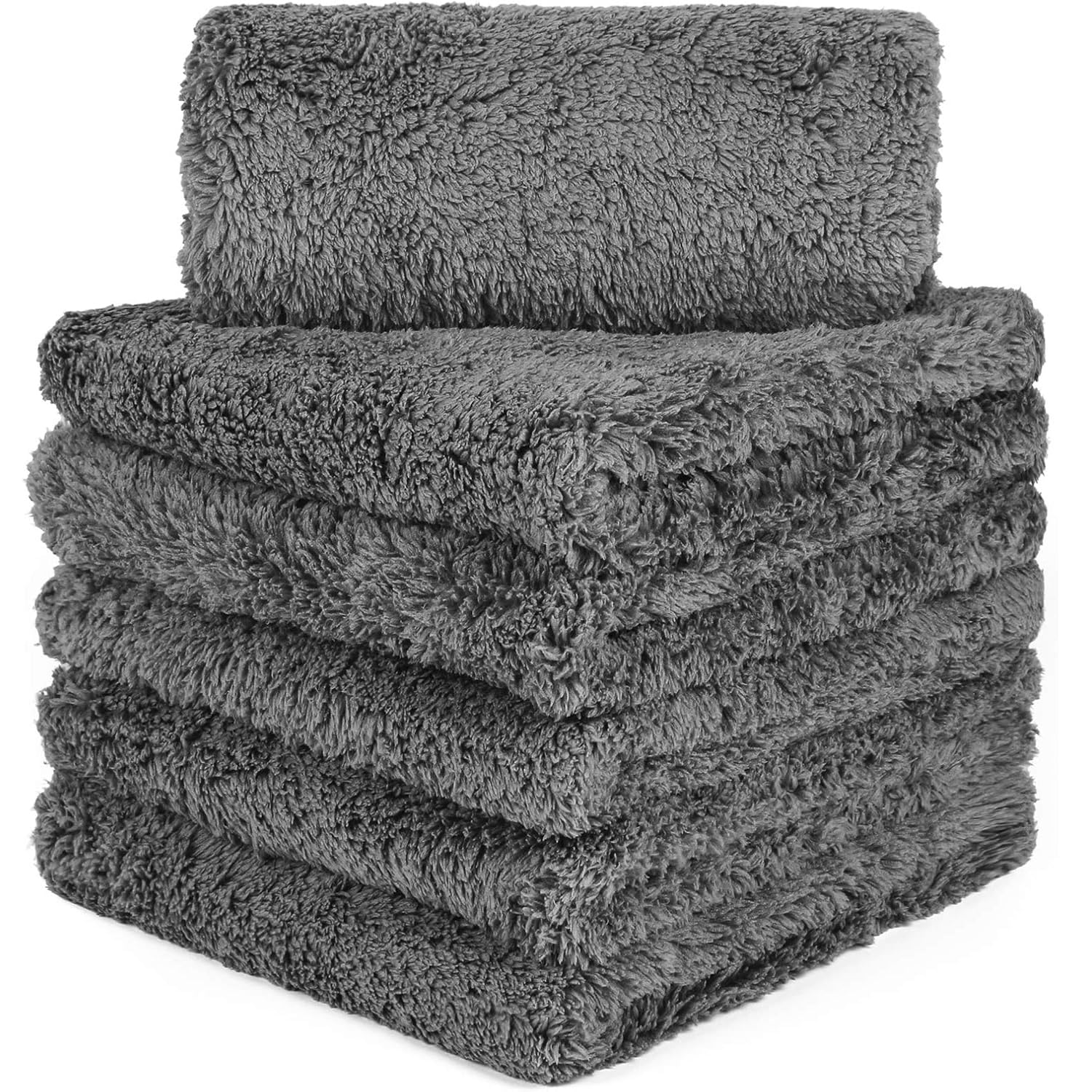 HIDMD Microfibre Edgeless Car Towels Professional Microfiber Cloths for Car AUTO MOTO Drying Washing Detailing Buffing Polishing Plush Edgeless Cloth 16x16 inch 6Pack Grey