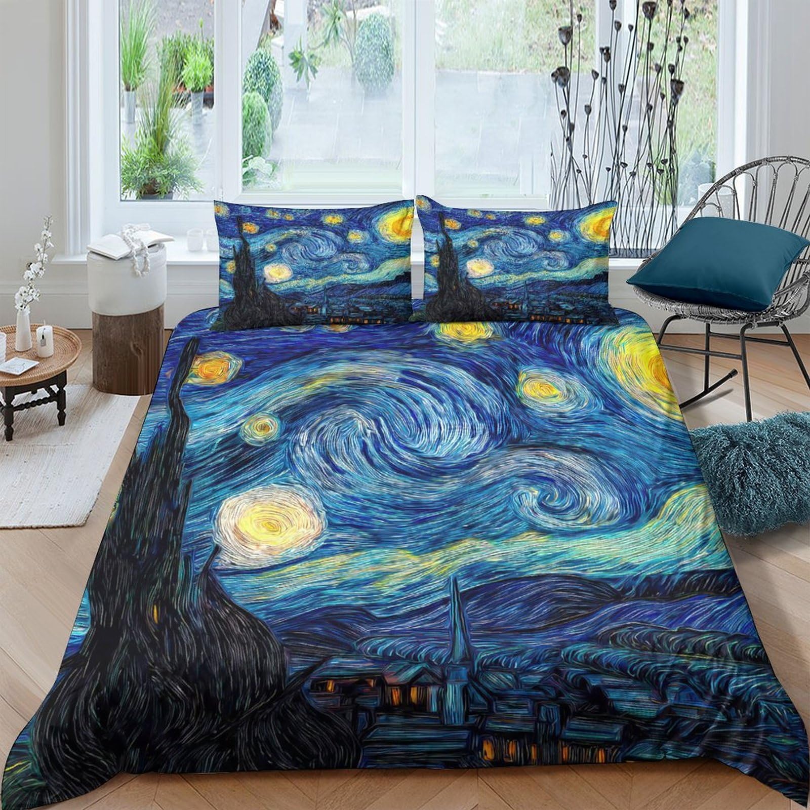 Unrxjzlvm Style-2 Starry Night 3D Duvet Cover Microfiber Art Bedding Teens