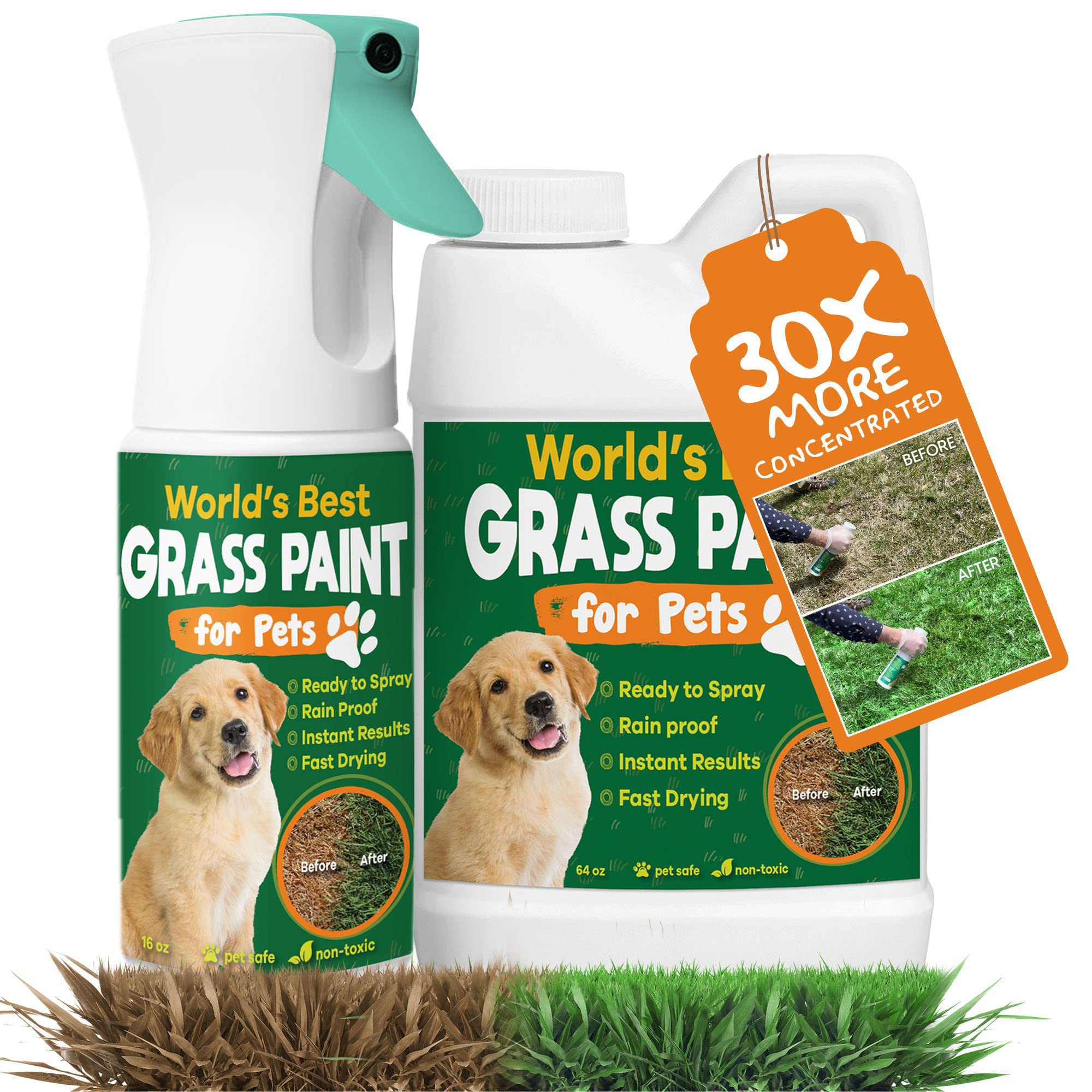 PetraTools Grass Paint for Pets, Ready-to-Use Green Grass Lawn Spray & Dog Spot Grass Repair & Grass Paint for Lawn, Lawn Paint Leak-Proof Bottle with 64oz Green Grass Spray for Lawn & Turf Paint