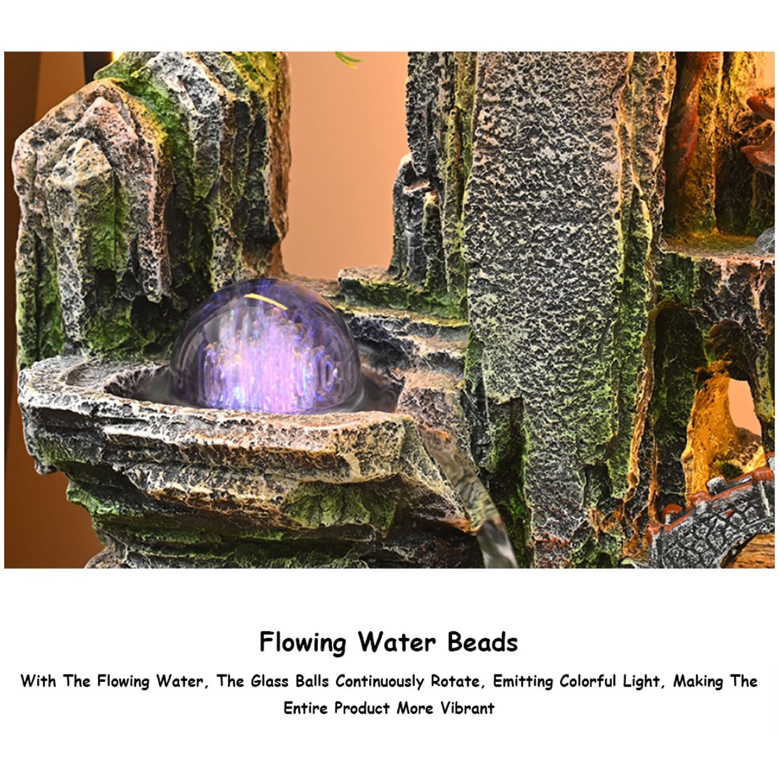 Fuente de agua interior con luz LED, decoración zen Fengshui para meditación y relajación