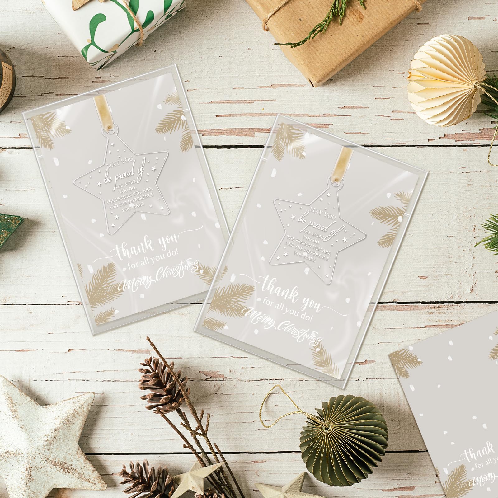 Kasyat Set di 24 decorazioni natalizie da appendere, in acrilico, a forma di stella, per albero di Natale, con biglietto di ringraziamento, per colleghi, infermieri, insegnanti, regalo (Be Proud Sign)