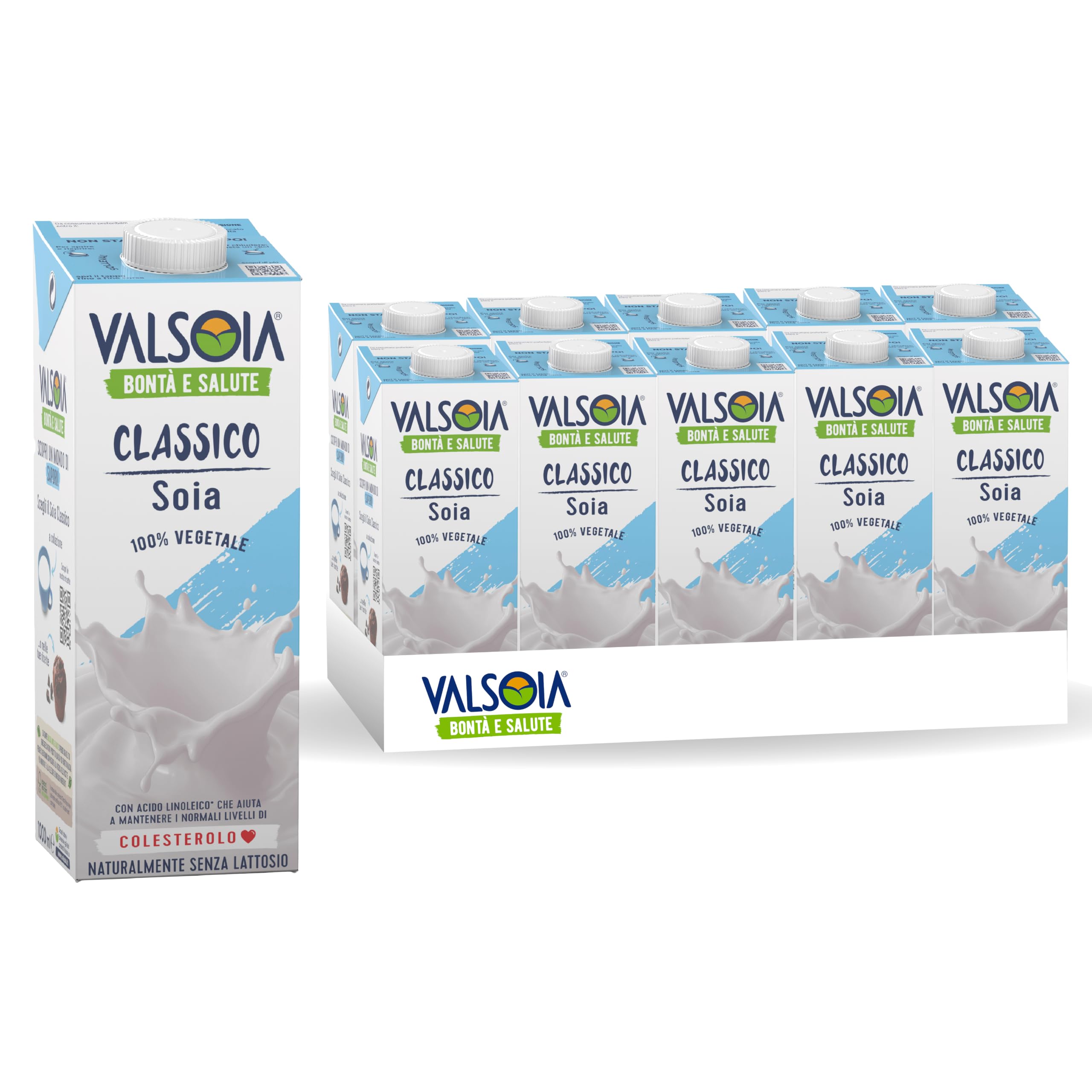 Valsoia - Bevanda Soia Gusto Classico, Box da 10 Tetra Brik da 1000 ml, 100% Vegetale, Senza Lattosio e Glutine, Fonte di Proteine Vegetali, Ideale anche per Vegani, Vegetariani e Celiaci